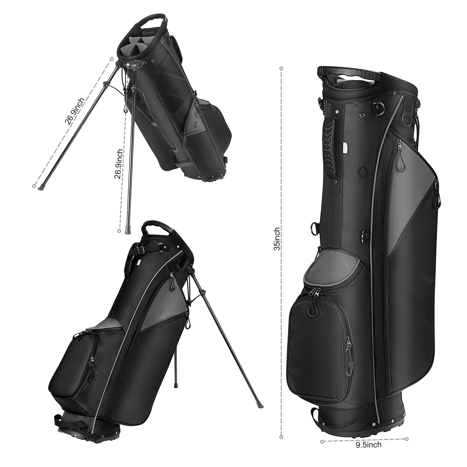 KYTAI Lightweight 7-Way Divider Golf Stand Bag for Men & Women - Dual Shoulder Straps, Stable Stand System, Multiple Storage Pockets, Rain Hood & Towel Ring - Perfect for Golf Course, Driving Range & Travel