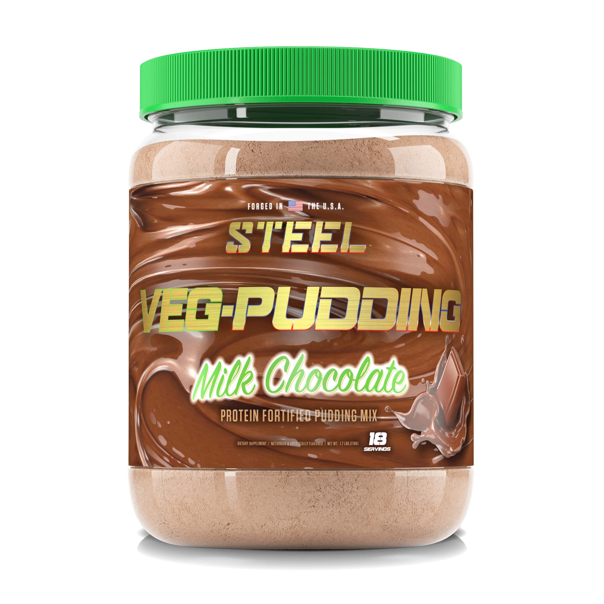 Steel Veg-Pudding | Vegan Protein Pudding Powder Mix, Milk Chocolate Flavor | 18 Servings (1.5lbs) | Plant-Based Brown Rice & Pea Protein with BCAA Amino Acids for Muscle Growth & Recovery | Dairy-Free, Low Carb, Gluten-Free | Perfect for Post-Workout Recovery, Healthy Snacks & Weight Management