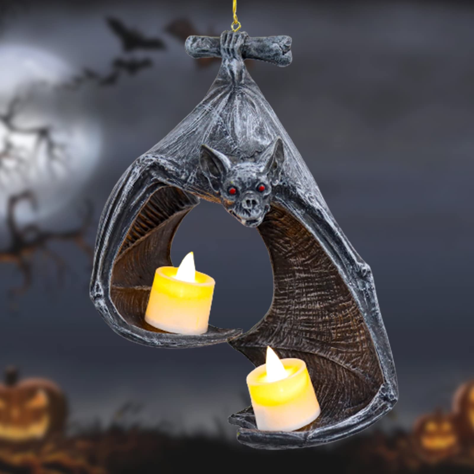 Bat Wall Tealight Holder - Rustic Wall Sconce Candle Holder for Halloween, Living Room, Bedroom Decor - Gothic Hanging Sculpture for Home, Party, and Outdoor Ambiance