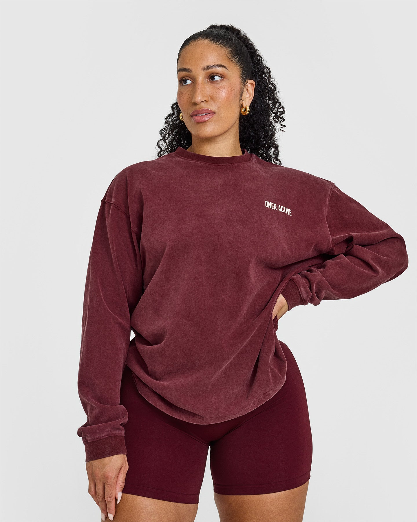 Vintage Washed Oversized Graphic Long Sleeve T-Shirt for Women - Soft Cotton Streetwear Top | Rosewood Print | Perfect for Casual Outfits, Layering & Street Style Fashion