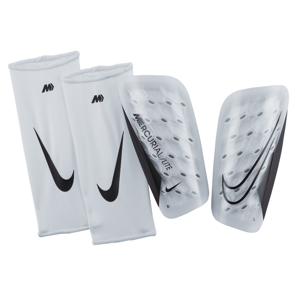 Nike Mercurial Lite Soccer Shin Guards - White/Black - Lightweight Protective Gear for Football Players - Perfect for Training & Matches