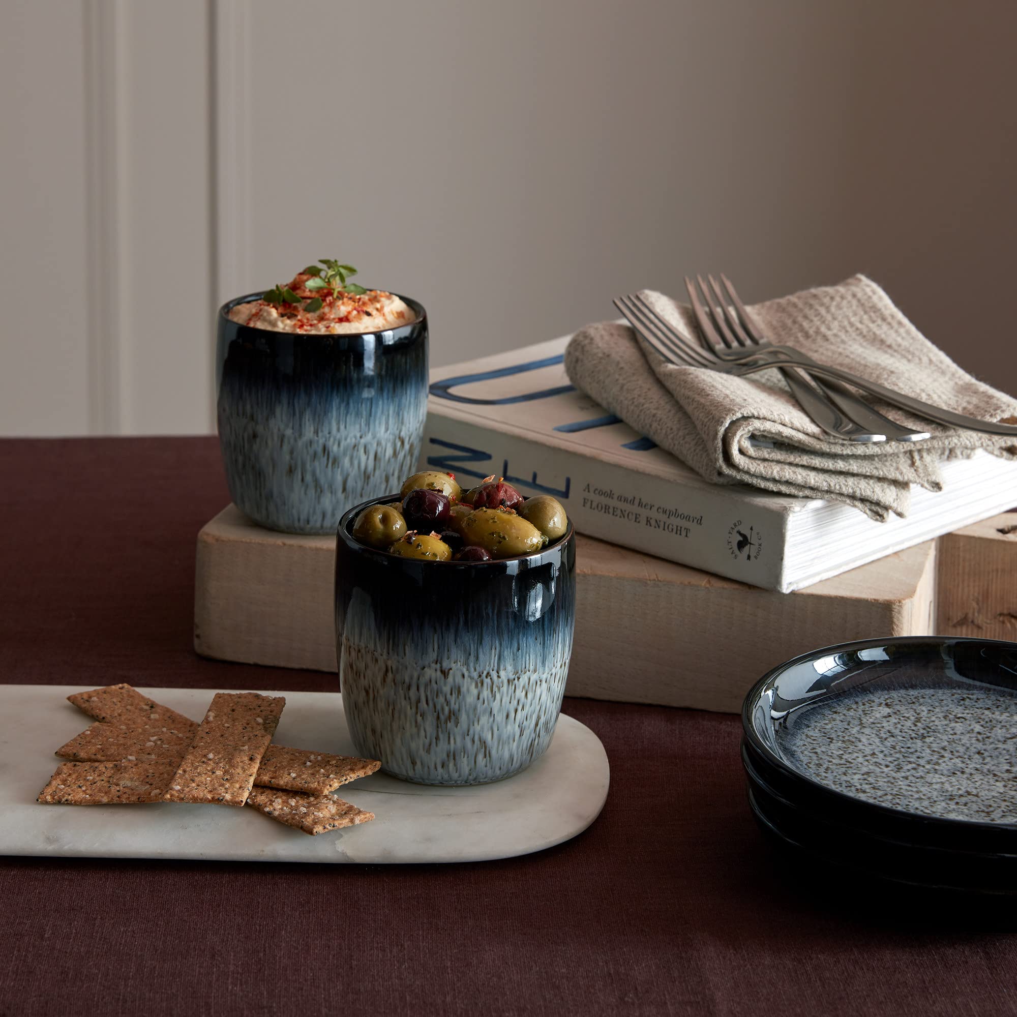 Denby Halo Ceramic Candle - Hand-Poured Natural Soy Wax Candle with 40-Hour Burn Time - Jasmine & Patchouli Scented - Black & Grey Reactive Glaze Pot in Gift Box - Perfect for Home Decor, Relaxation & Gifts