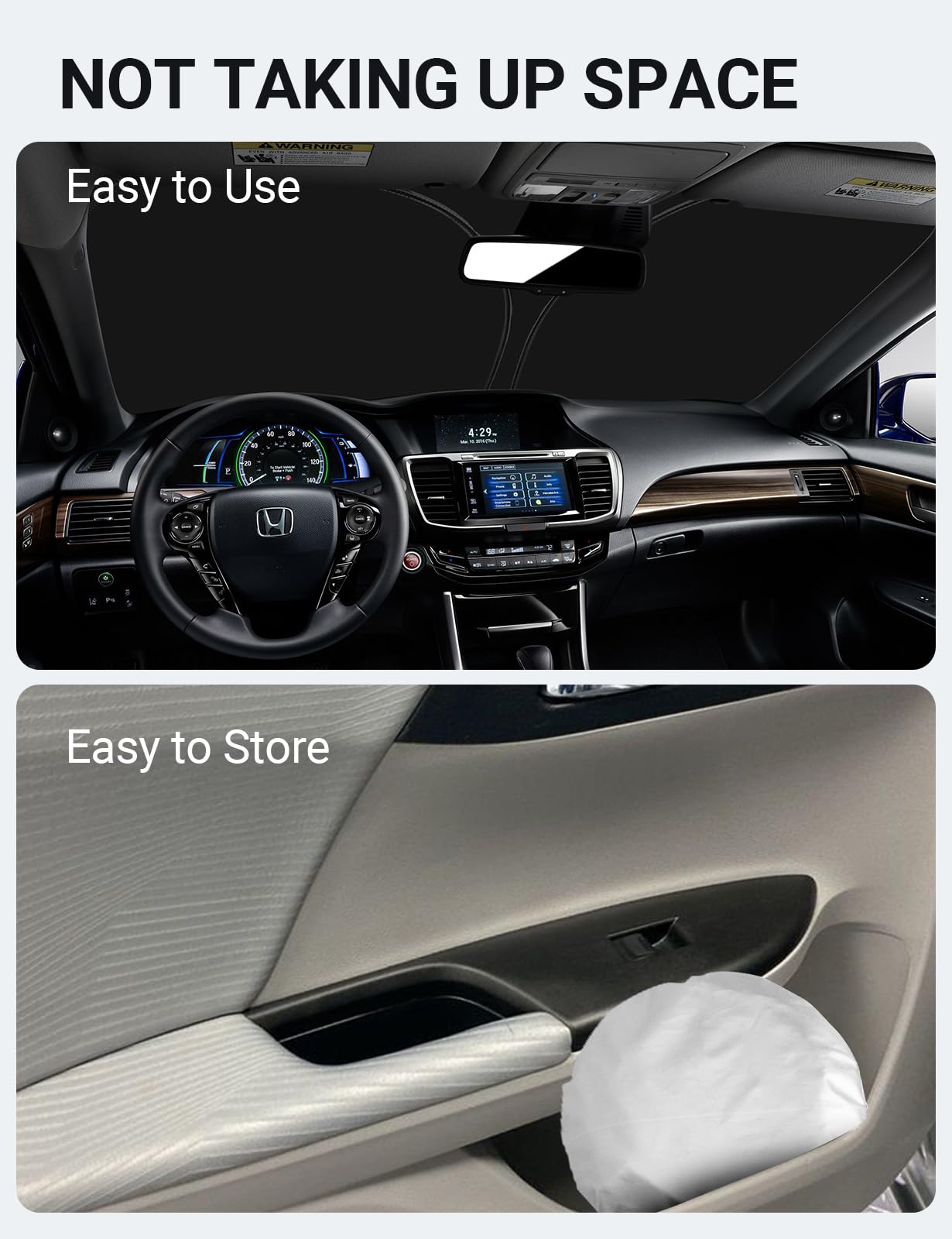 Proadsy 2025 Upgraded Foldable Car Windshield Sun Shade - Custom Fit for 2014-2017 Honda Accord Sedan (LX/Sport/EX/EX-L/Touring) | UV Protection & Heat Shield | Perfect for Summer Parking & Road Trips