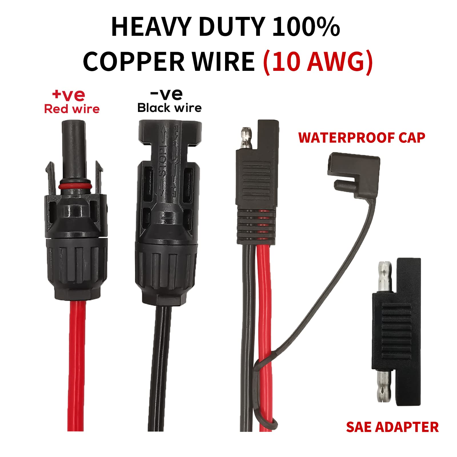 10 AWG SAE to Solar Panel Adapter Cable - Heavy Duty RV Solar Connector with Polarity Reverse Plug for Off-Grid Power Systems, Solar Charging & Mobile Applications