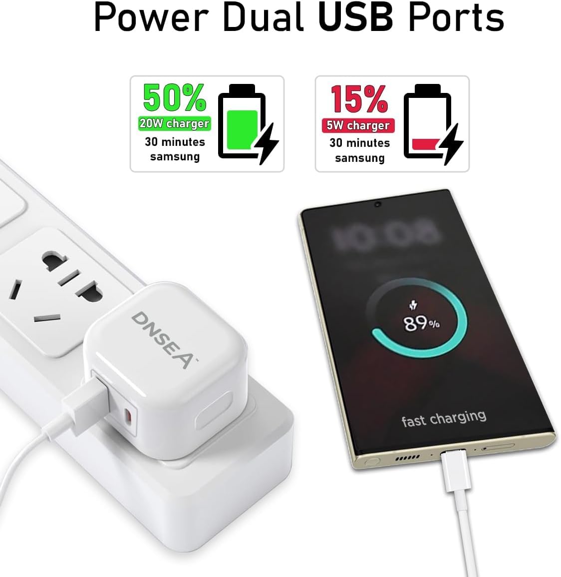 20W Dual Port USB C Fast Charger Plug - PD Compatible for Honor 90 Lite/X7b/X6a/X6b/90 Smart/200 Lite/Magic6 Lite - UK 3 Pin Wall Adapter (White) - Perfect for Home, Office & Travel Charging