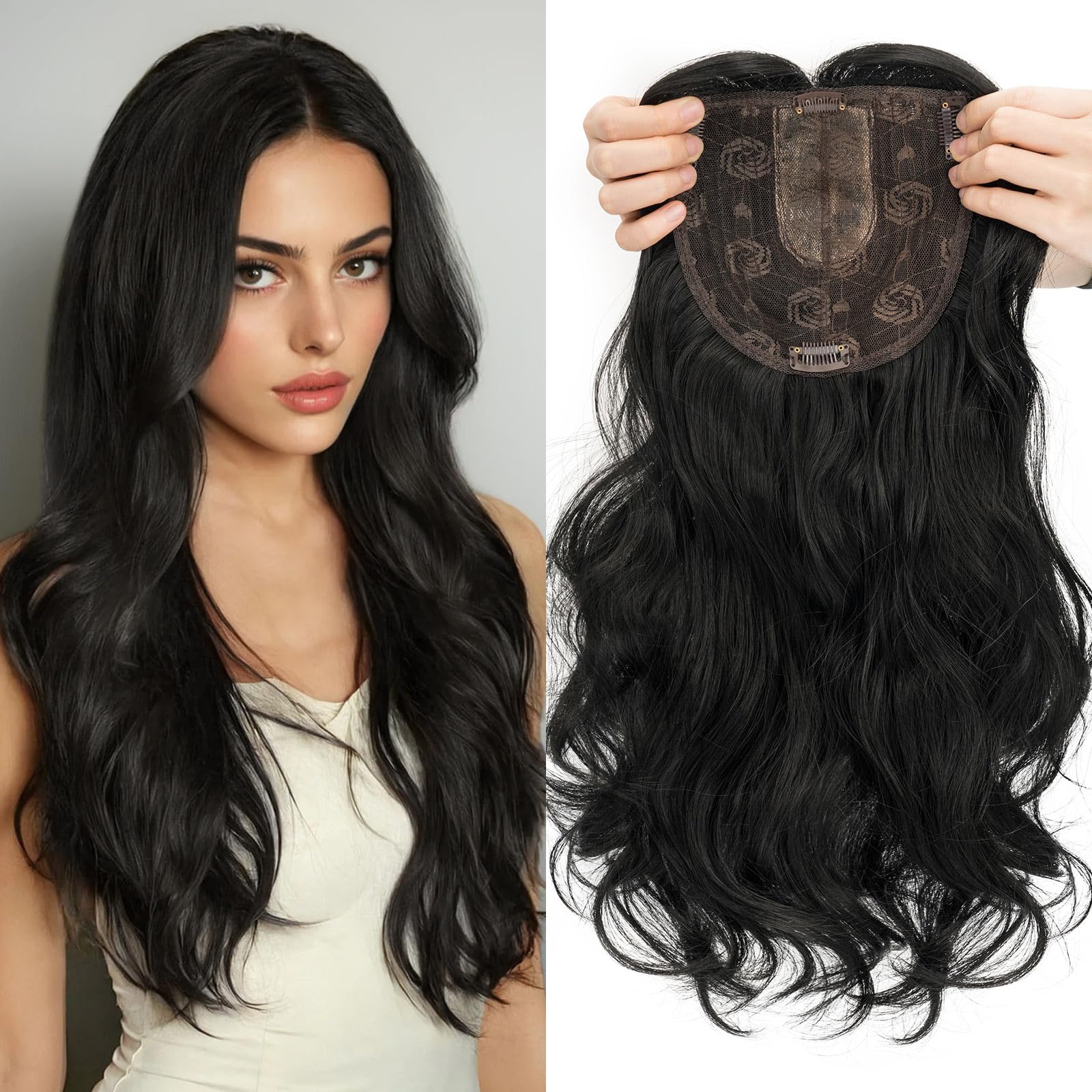18 Inch Synthetic Hair Topper with Bangs - Natural Looking Hairpiece for Thinning Hair - Perfect for Daily Wear, Cosplay & Special Occasions