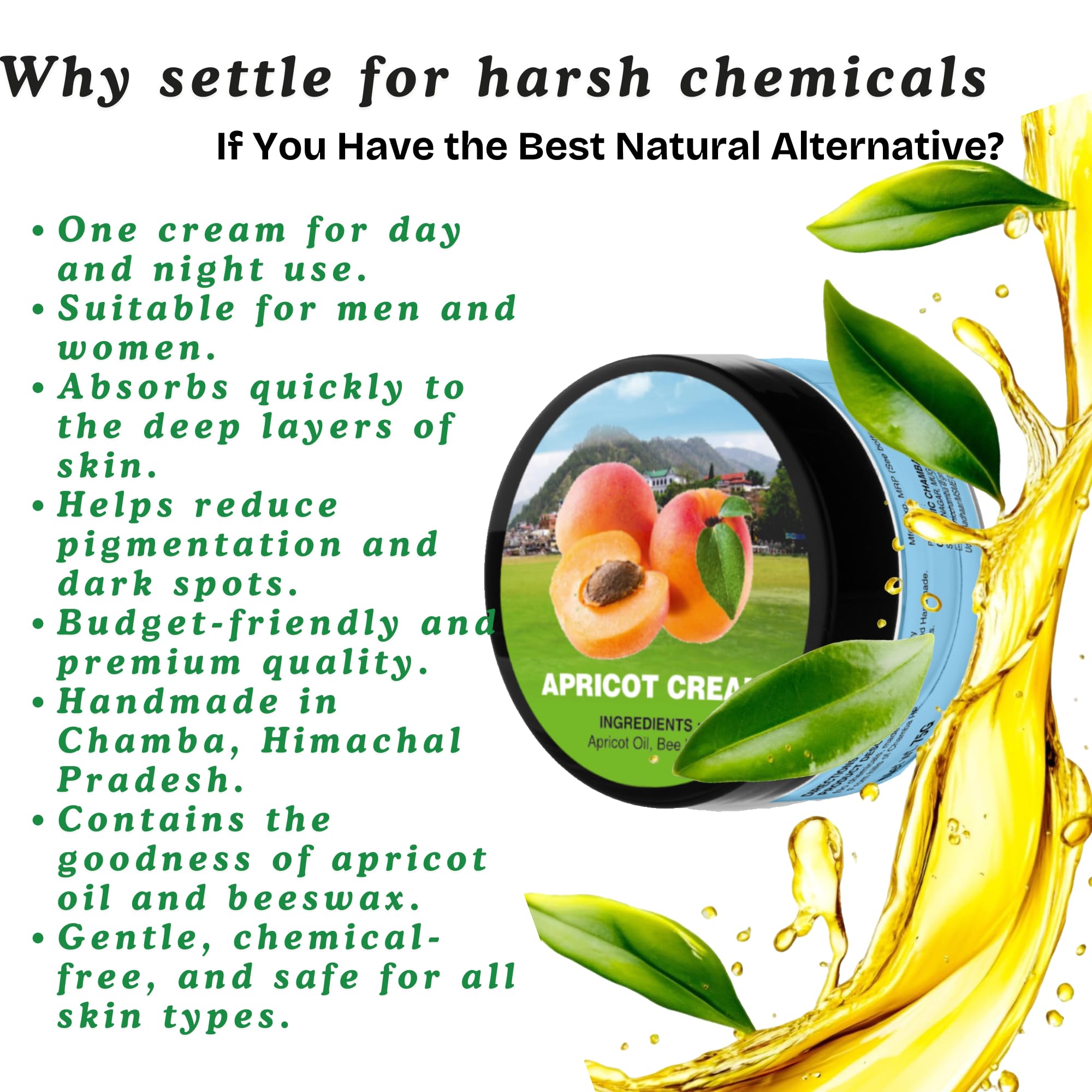 Organic Chamba Apricot Cream with Beeswax - 100% Natural Handmade Moisturizer for Glowing Skin, Dark Spots & Anti-Aging | Winter & Daily Face Care | 75g | Perfect for Dry Skin & Nighttime Hydration