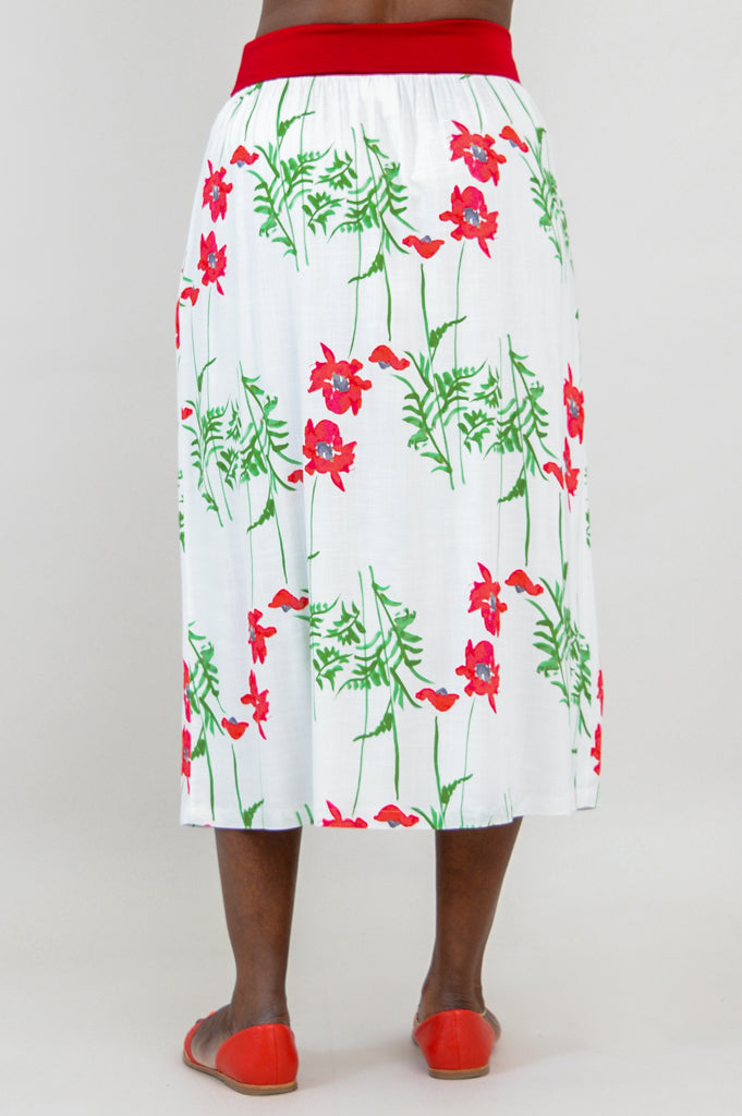 Blythe Skirt with Poppy Print - Soft Linen Bamboo Blend - Perfect for Summer Outfits & Casual Wear