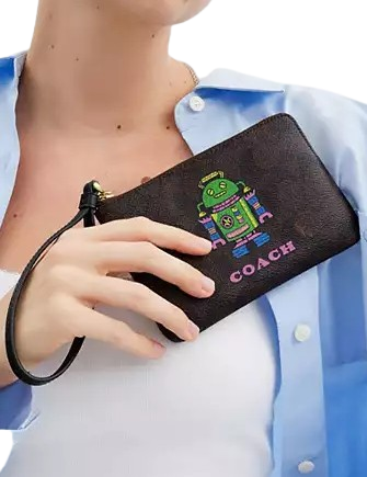 Coach Cosmic Corner Zip Wristlet - Signature Canvas Robot Print Crossbody Bag for Women - Perfect for Everyday Use, Travel & Night Out