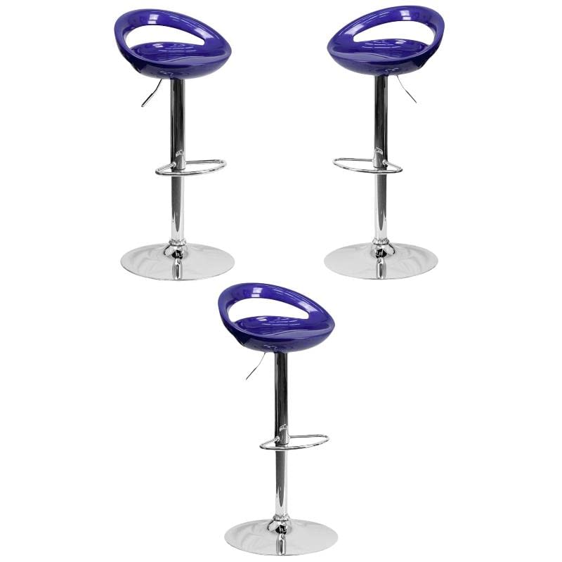 Home Square Modern Adjustable Height Bar Stools - Set of 3 Blue Counter Stools for Kitchen Island, Breakfast Bar & Home Decor