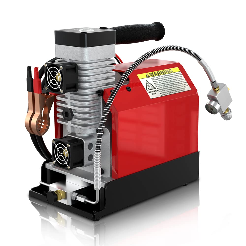 CS2 Portable PCP Air Compressor 4500PSI/30MPa - Oil-Free High Pressure Paintball Tank Compressor - 12V DC Car & 110V AC Home Power with Adapter - Includes Moisture-Oil Separator - Perfect for Paintball, Airsoft & Scuba Tank Refilling
