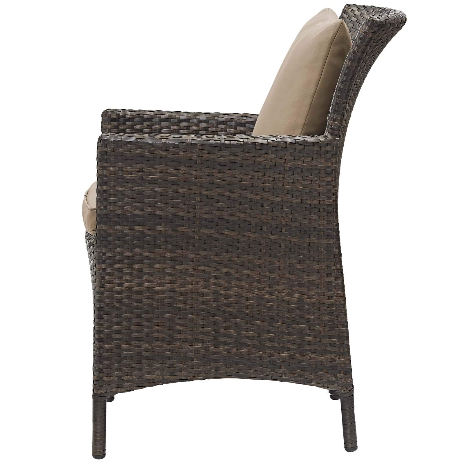 Modern Contemporary Outdoor Patio Dining Chair - Rattan Wicker Armchair for Balcony, Garden & Side Seating - Brown - Perfect for Backyard Relaxation, Poolside Lounging & Alfresco Dining