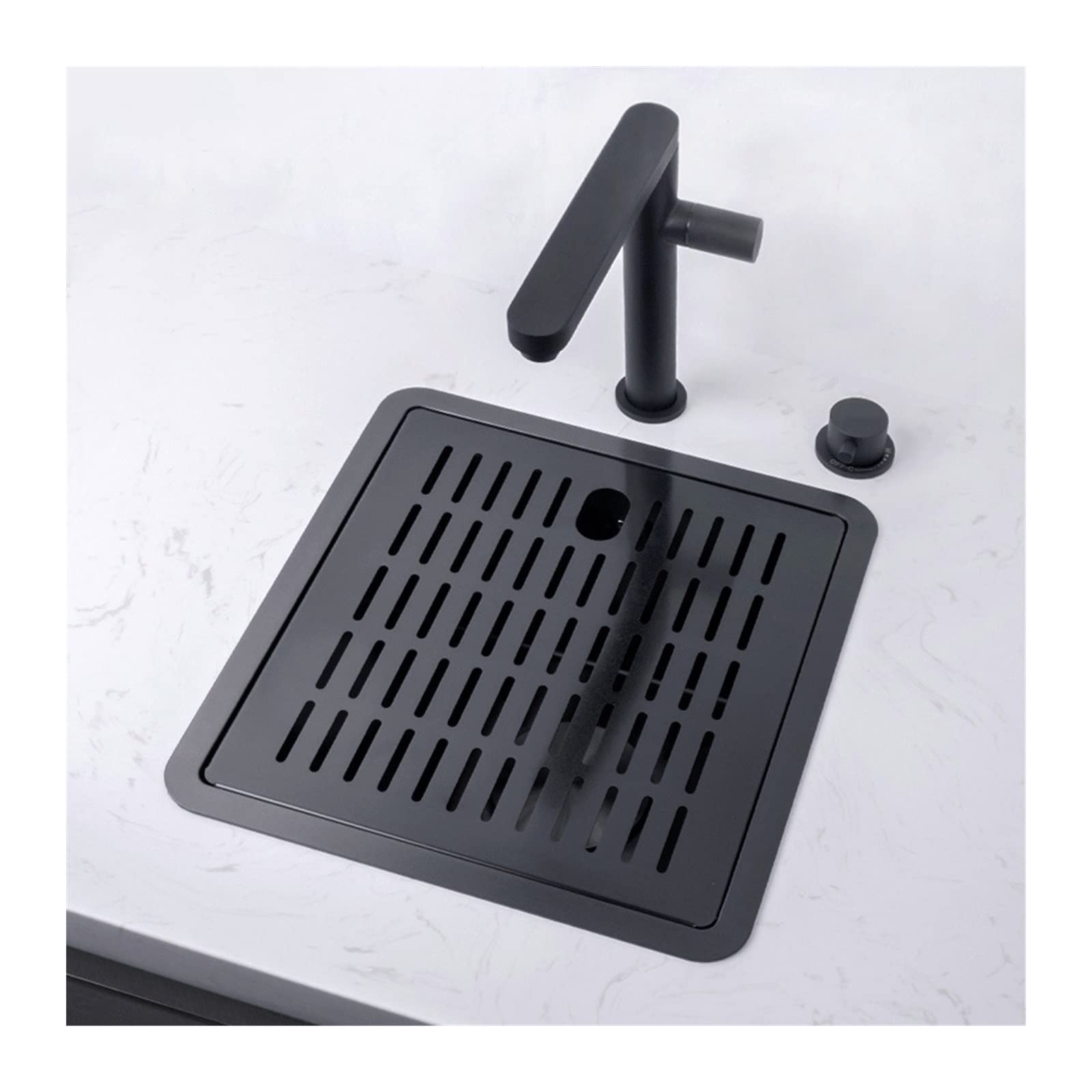 Premium 35x39cm Black 304 Stainless Steel Kitchen Sink with Drain Cover - Single Bowl Bar Counter Sink for Tea Bars, Small Kitchens & Open Concept Spaces (Includes Faucet) - Durable & Stylish for Modern Homes