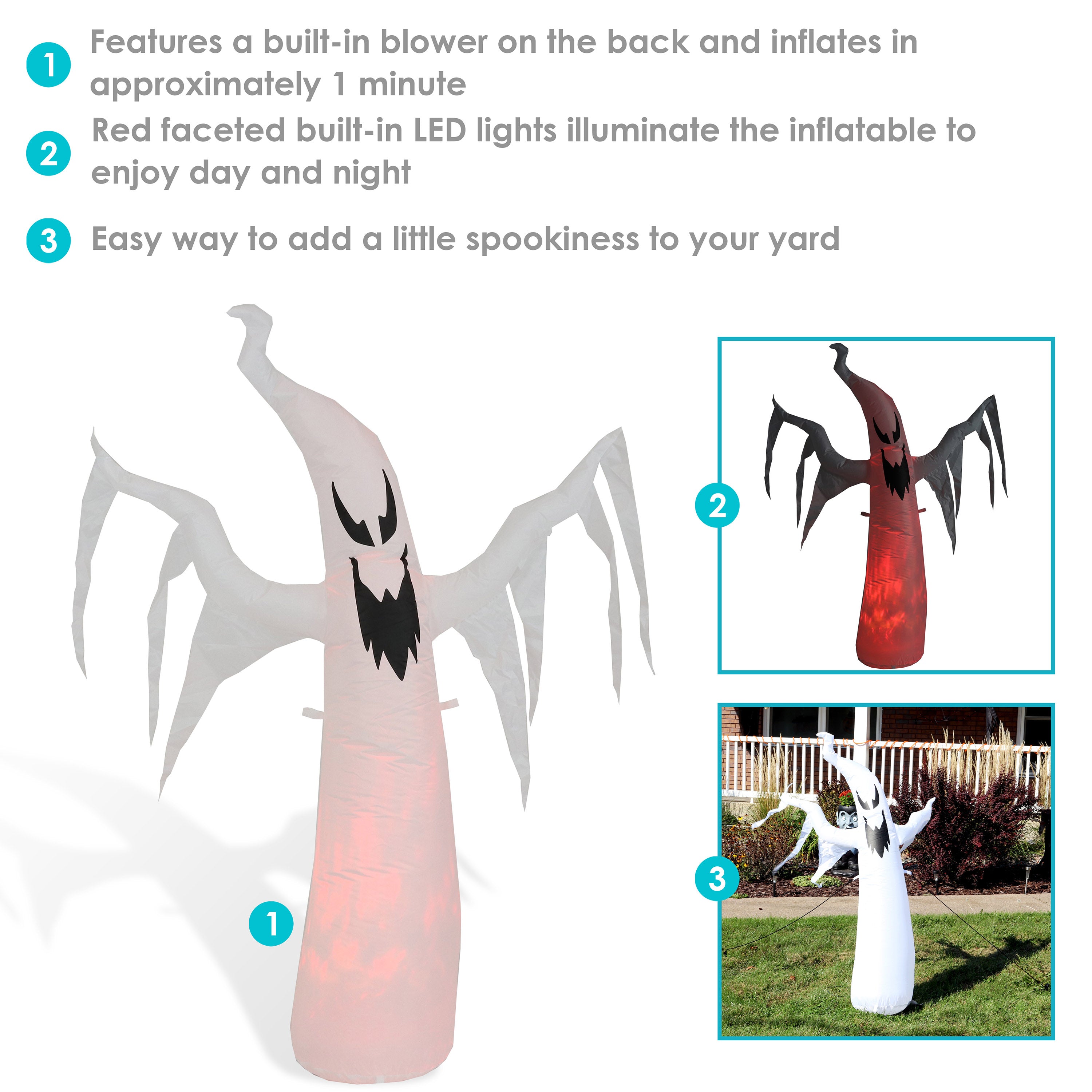 Sunnydaze 58-Inch Spooky Glowing Ghost Inflatable Halloween Decoration - Outdoor Yard Haunt for Halloween Party Decorations