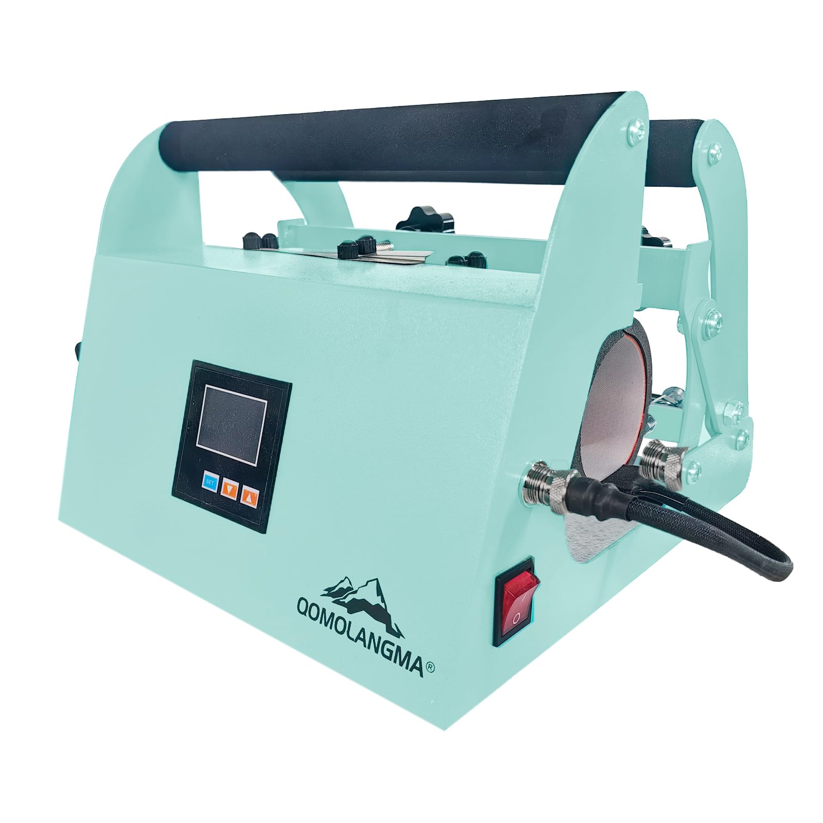 QOMOLANGMA 500W Heat Press Machine for 40oz Tumblers & Car Cups - 110V, 0-482°F (0-250°C) Temperature Control, 0-999 Sec Timer - Perfect for Personalized Gifts, DIY Crafts & Small Business Customization (Turquoise Metal)