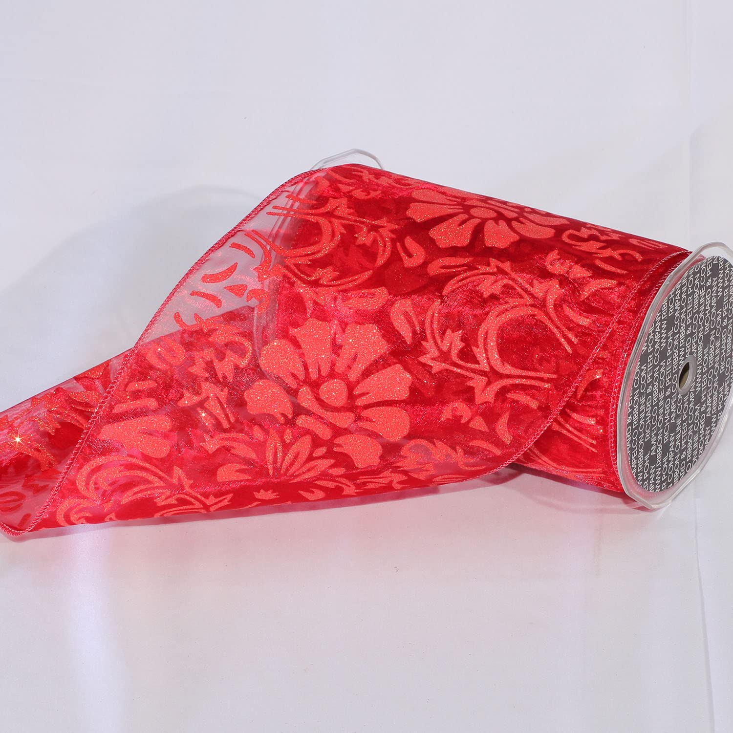 Sheer Scarlet and Gold Wired Craft Ribbon - 6 Inches x 20 Yards for Gift Wrapping, Floral Arrangements, and DIY Decorations