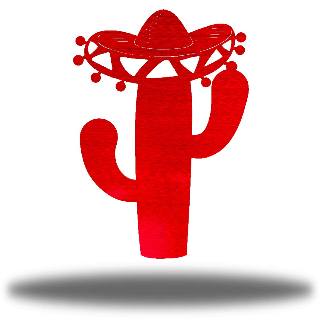 Southwestern Desert Metal Wall Art - Sombrero Cactus Design by Riverside | Handmade in USA | Red 24-Inch Western Home Decor for Living Room, Patio & Southwest Style Interiors