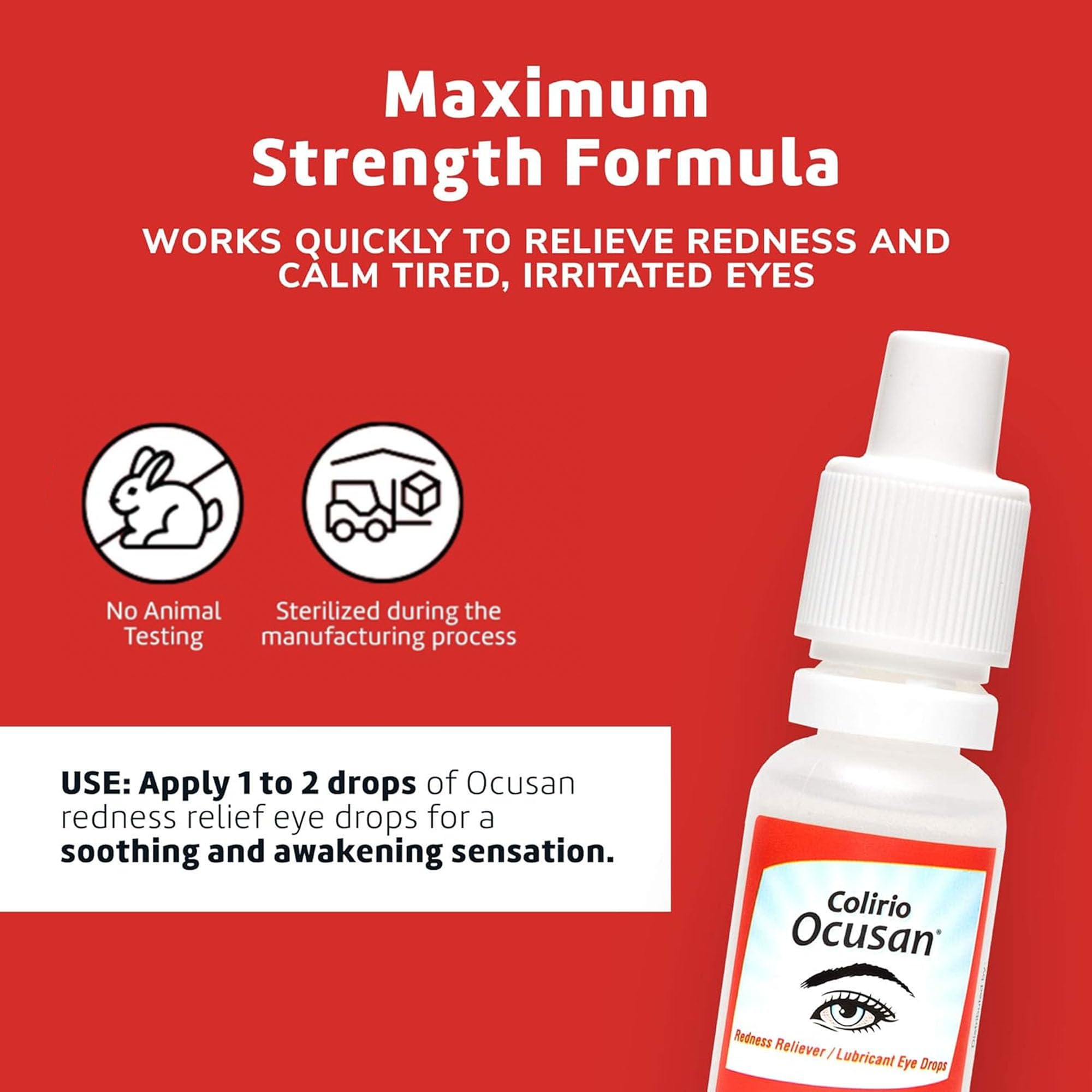 Ocusan Eye Drops for Red Eyes Relief - Fast Acting Soothing Drops for Dry, Irritated Eyes - 0.5 FL Oz (Pack of 1) - Perfect for Contact Lens Wearers, Allergies & Computer Eye Strain