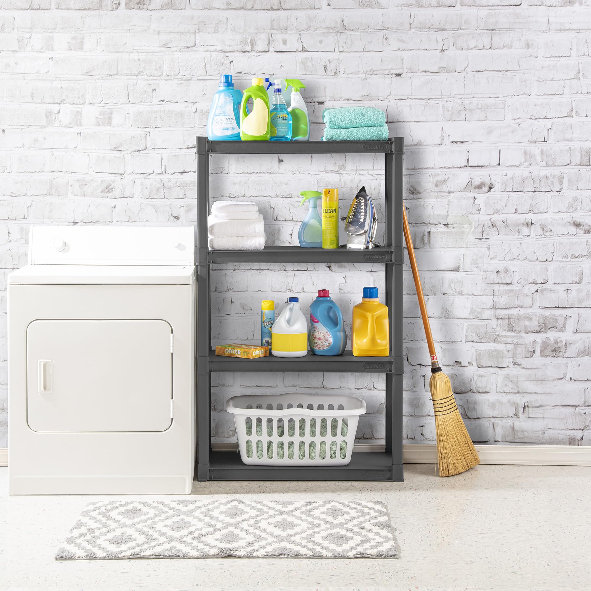 Sterilite 4-Shelf Storage Unit - Heavy Duty Gray Shelves for Garage & Closet