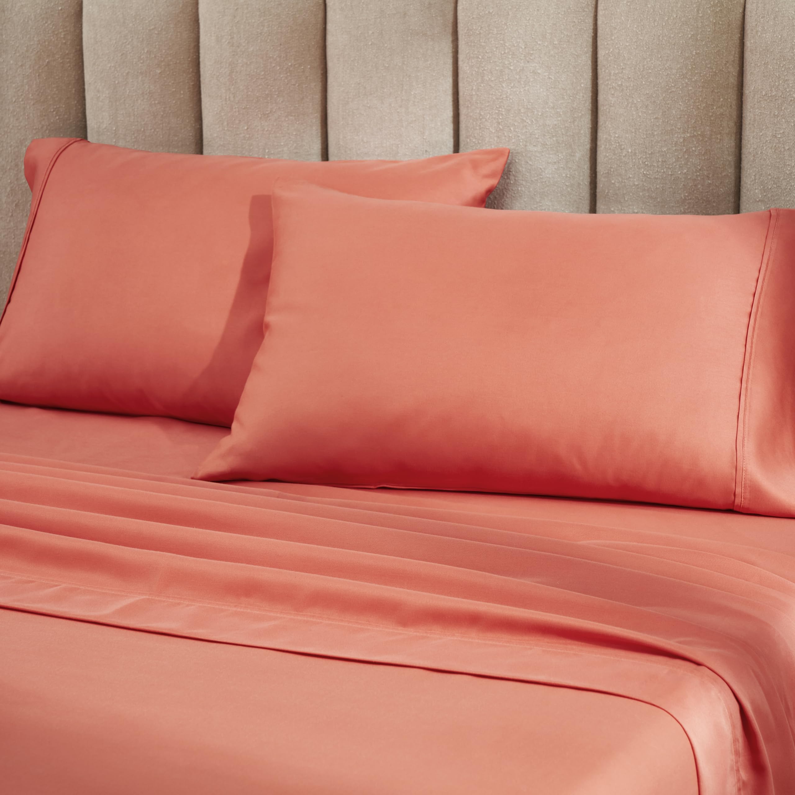 Premium 100% Cotton Blend 2-Piece Solid Pillowcase Set - Standard Size (20x26 Inches) - Soft Coral Bedding for Home, Hotel & Guest Room Decor