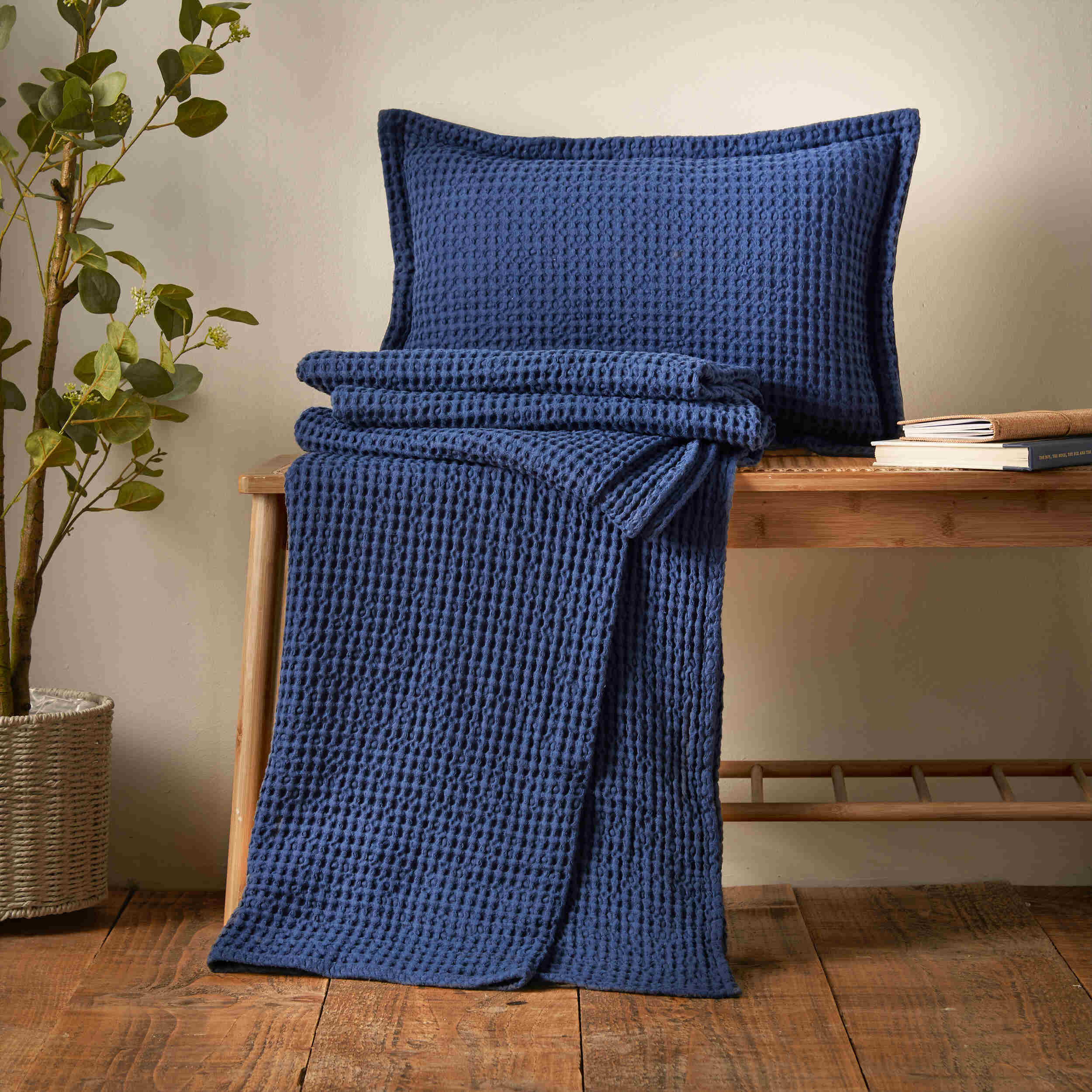 Pineapple Elephant Jaipur Chunky Waffle Cushion Cover - Navy Blue Bohemian Throw Pillow for Sofa, Bed & Home Decor - Cozy Living Room, Bedroom Accent Pillow