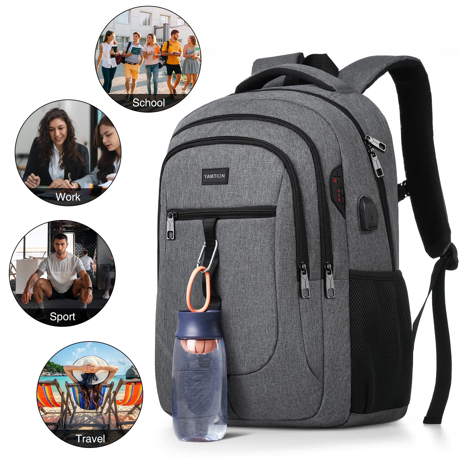 YAMTION 17 Inch Laptop Backpack for Men & Women - USB Charging Port, Water Resistant College Bookbag for Work, Business & Travel - Perfect for Commuting, School & Daily Use