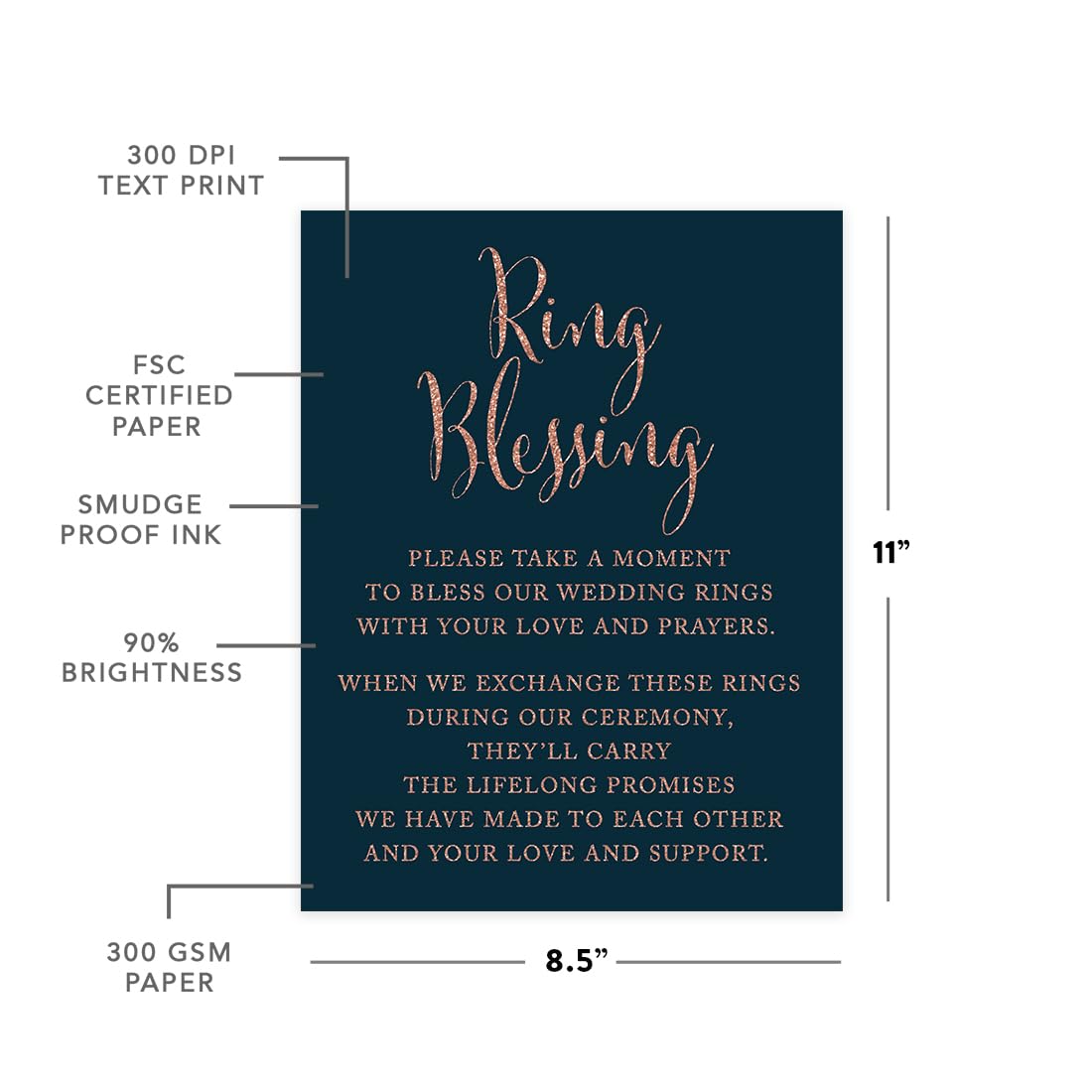 Faux Rose Gold Glitter Wedding Party Sign - 8.5x11 Inch Navy Blue Ring Blessing Decor | 1-Pack Elegant Celebration Signage for Wedding Reception, Bridal Shower & Anniversary Decorations