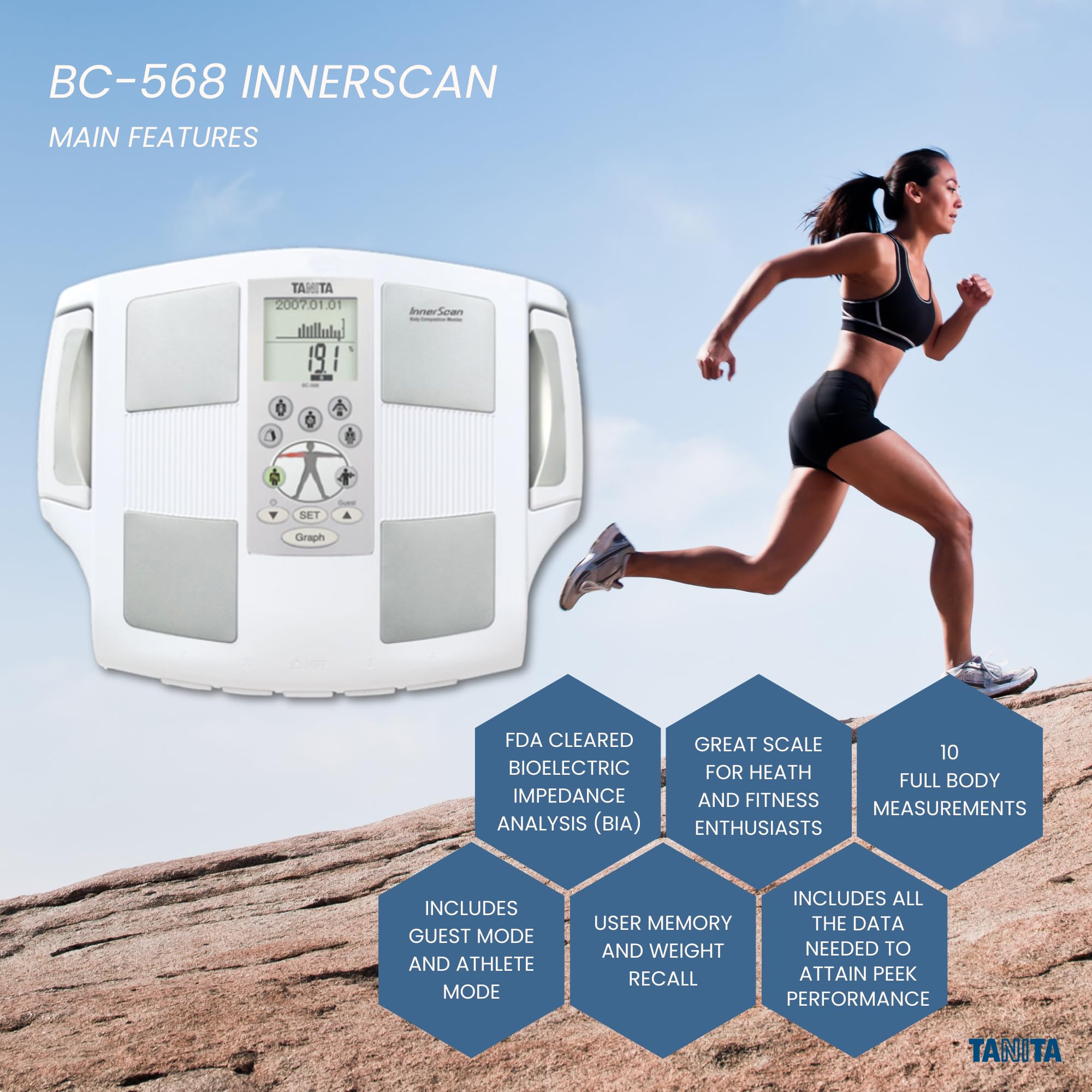 Tanita BC-568 Digital Body Composition Scale - Smart BMI, Fat & Muscle Analyzer with Nutrition Tracking | FDA Cleared, HSA/FSA Eligible | Home Gym & Health Monitoring
