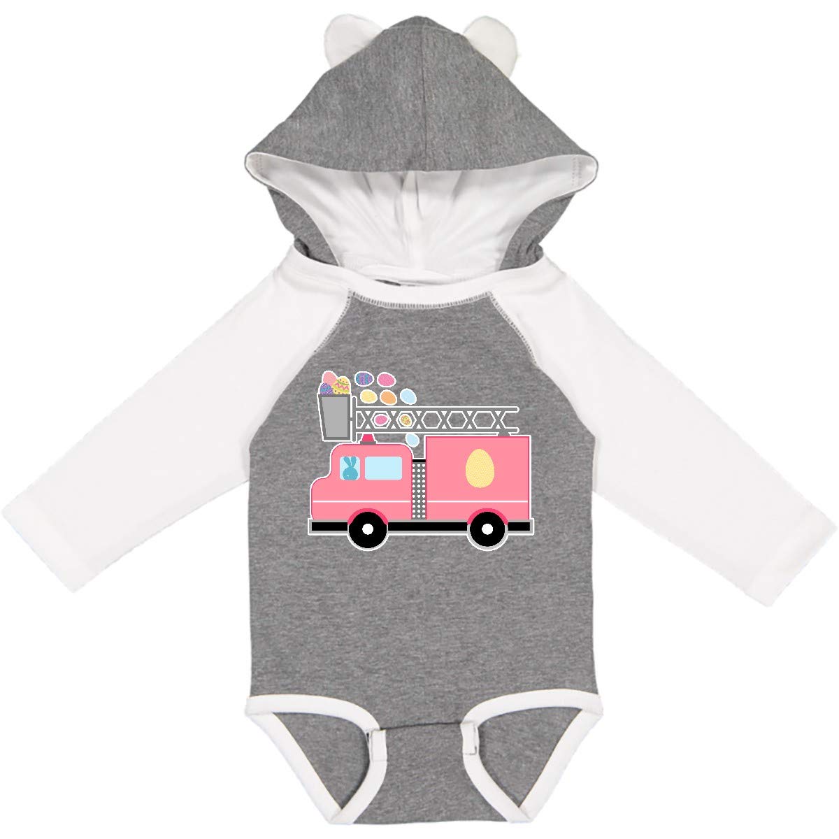 Inktastic Easter Fire Truck Egg Hunt Bunny Long Sleeve Baby Bodysuit - Cute Holiday Outfit for Easter Celebrations & Spring Photoshoots