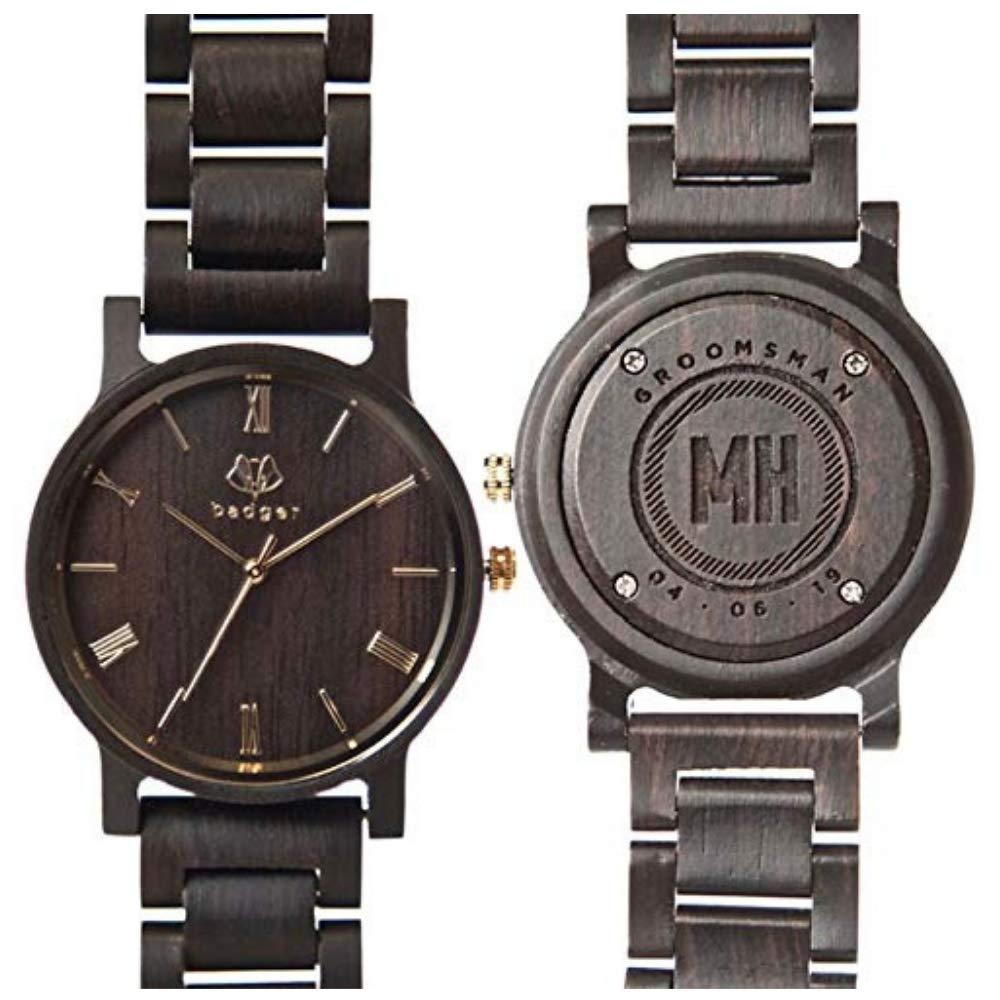 Swanky Badger Personalized Wooden Watch for Men - Japanese Quartz Movement, Custom Engraved Wood Watch - Unique Gift for Boyfriend, Father's Day, Groomsmen & Special Occasions - Perfect for Weddings, Anniversaries & Everyday Wear