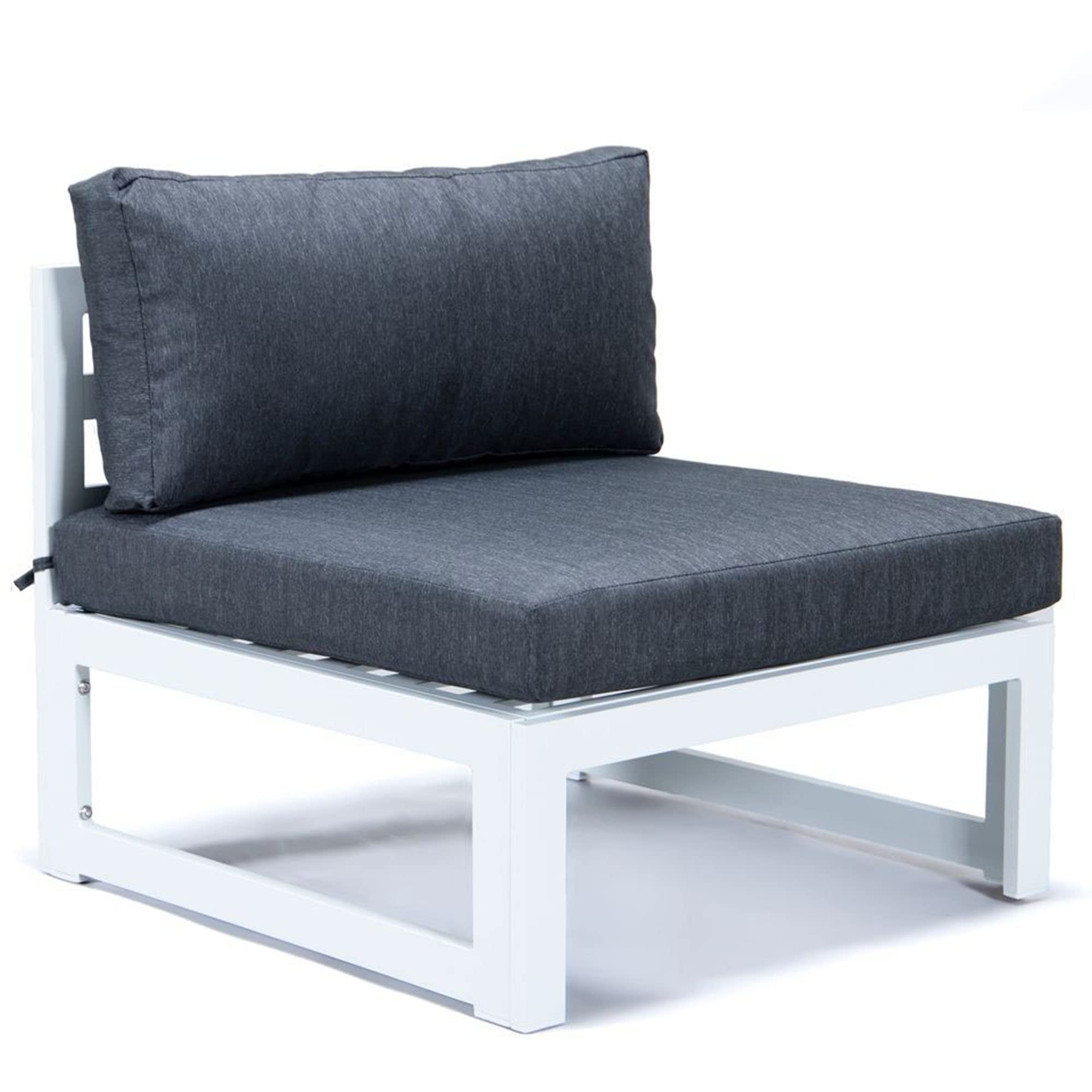 LeisureMod Chelsea 7-Piece Outdoor Patio Conversation Set - White Aluminum Furniture with Coffee Table & Weather-Resistant Cushions (Black) - Perfect for Garden, Backyard, Poolside & Terrace Relaxation
