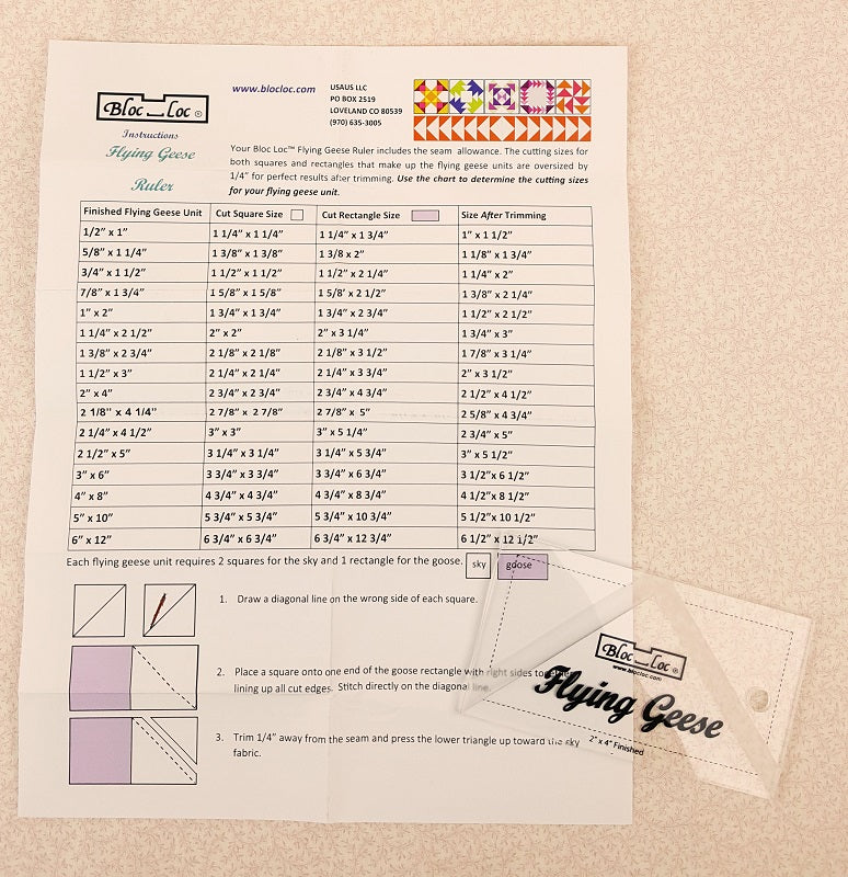 BLOC LOC Flying Geese Ruler with Squaring Up Groove - 2.5 x 4.5 Inches (2 x 4 Finished) - Perfect for Quilting, Sewing & DIY Craft Projects