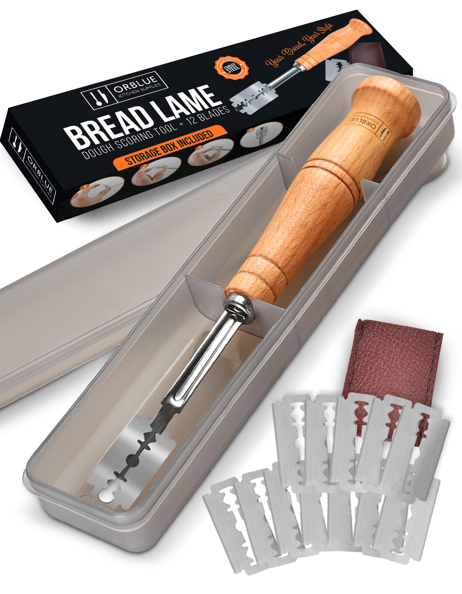 Orblue Bread Lame - Professional Bread Scoring Knife with 12 Blades, Perfect for Artisan Sourdough & Homemade Bread Baking - Essential Bakery Tool for Perfect Crust & Decorative Scoring - Ideal for Home Bakers & Professional Chefs