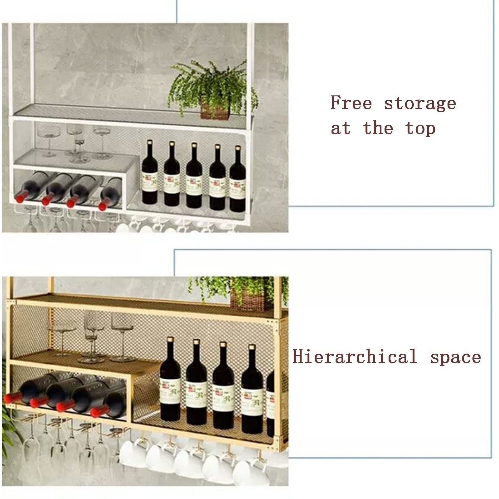 Premium Metal Hanging Wine Rack Cabinet - Wall Mounted Wine Glass Holder & Floating Shelf for Kitchen, Bar, Restaurant - DIY Storage Solution for Wine Bottles, Glasses & Books - Perfect for Home Bars, Dining Rooms & Commercial Spaces