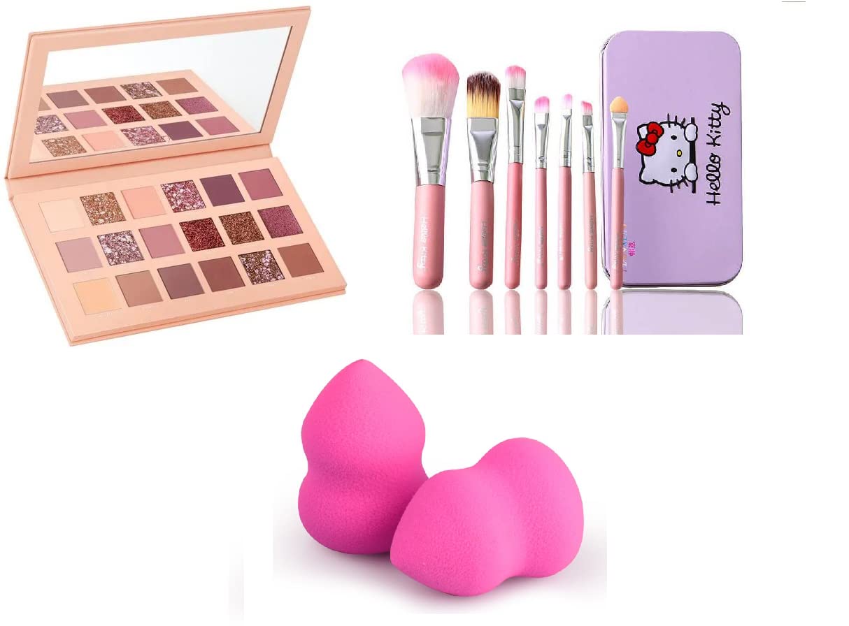 MOAN'S Professional Makeup Kit - 16 Color Eye Shadow Palette with 7 Pink Makeup Brushes & 2 Beauty Blender Sponges | Complete Cosmetic Set for Women & Teens | Vegan & Hypoallergenic | Perfect for Daily Makeup, Special Occasions & Professional Use