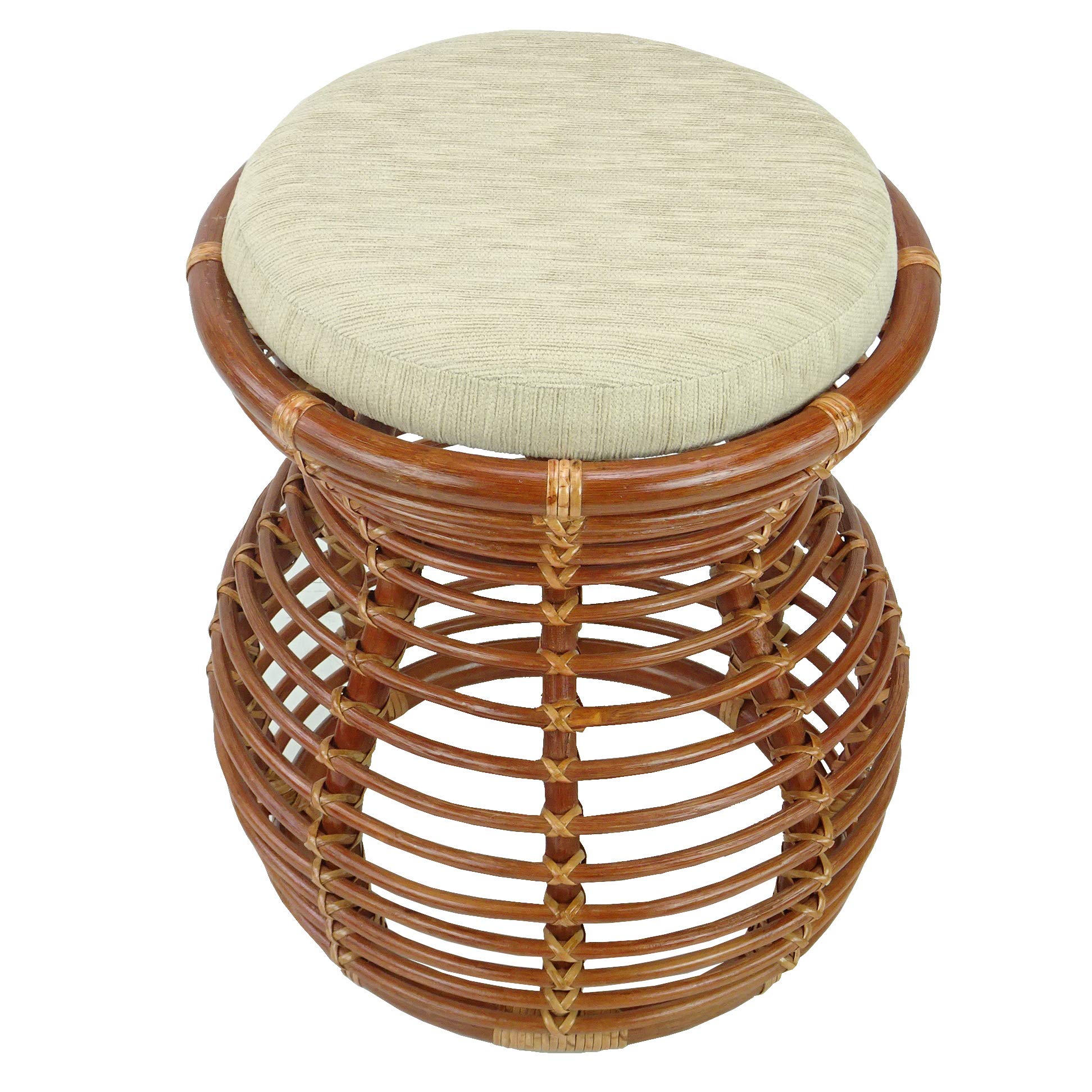 Handmade Natural Rattan Wicker Ottoman Stool - Eco-Friendly Vanity Seat for Bedroom, Living Room & Boho Decor - Cognac (Light Brown) - Perfect for Home, Apartment & Cozy Spaces