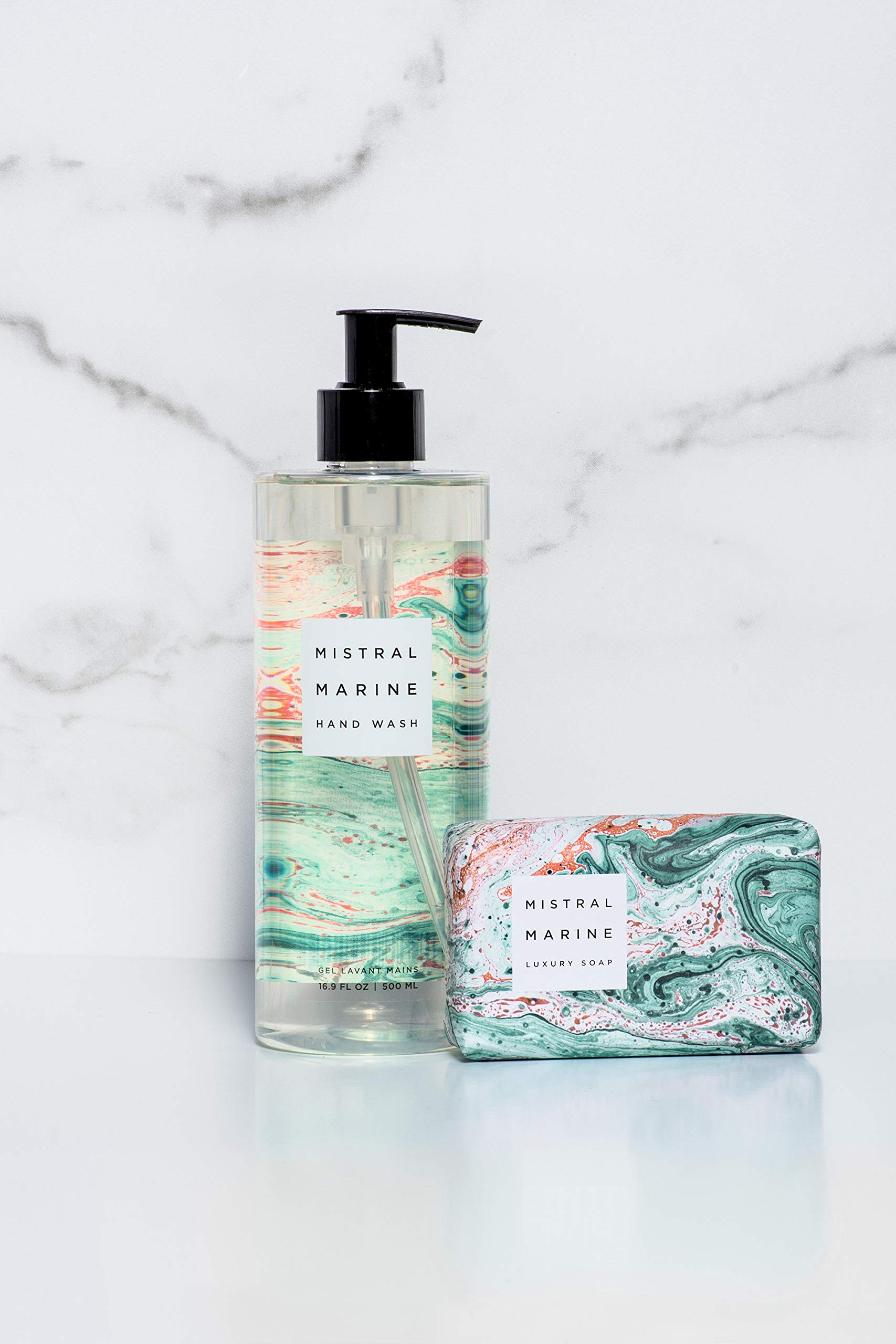 Mistral Marbles Hand Wash - Marine Scent, 16.9 fl oz | Gentle Liquid Soap for Kitchen, Bathroom & Guest Use | Moisturizing & Refreshing