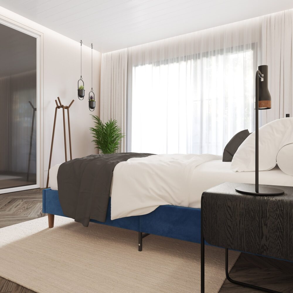 Alexandra Velvet Blue Single Bed Base - Modern Platform Bed Frame for Small Spaces, Kids & Guest Rooms | Durable & Stylish Bed Base for Home & Apartments
