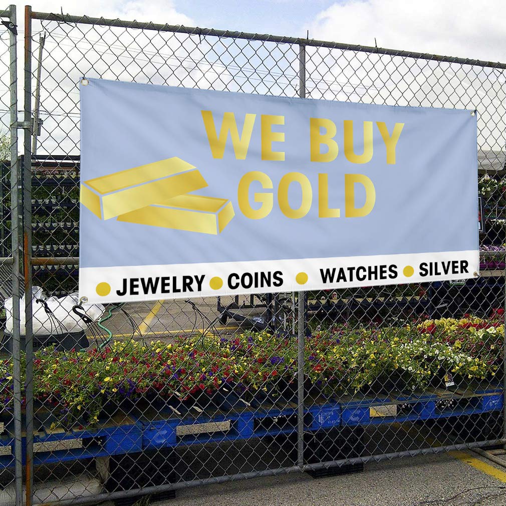 Custom Vinyl Banners 48x96 Inches - Weatherproof Outdoor Business Signs with 8 Grommets (Multiple Sizes Available) - Perfect for Jewelry Stores, Pawn Shops, Yard Sales & Industrial Advertising