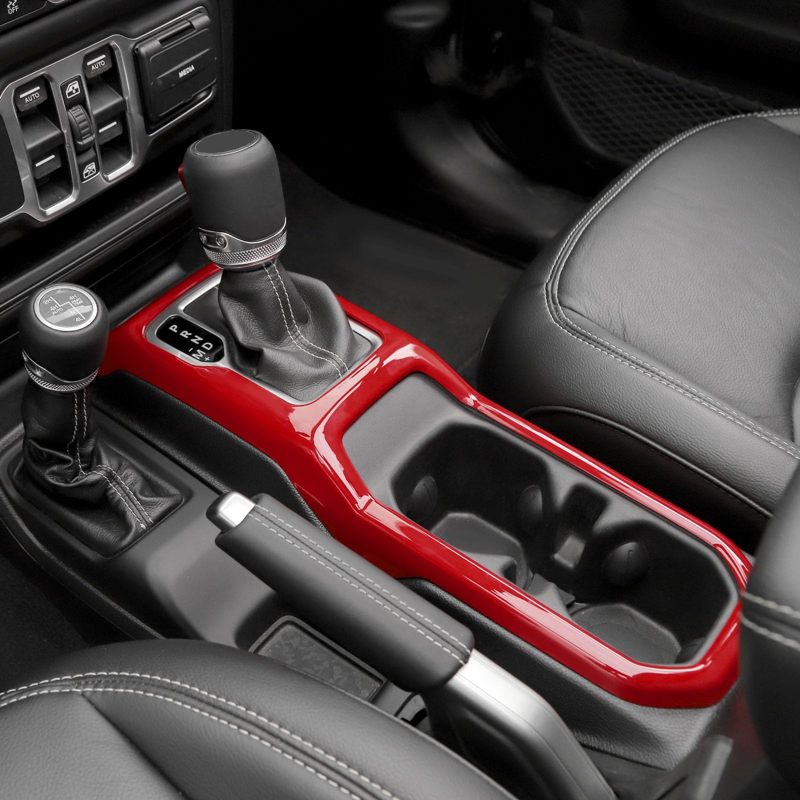 Jeep Wrangler JL JLU (2018+) & Gladiator JT (2020+) Gear Shift Cup Holder Panel Trim Cover - RT-TCZ Red Interior Accessories | Upgrade Your Jeep's Center Console for Enhanced Style & Functionality | Perfect for Off-Road Adventures & Daily Commutes