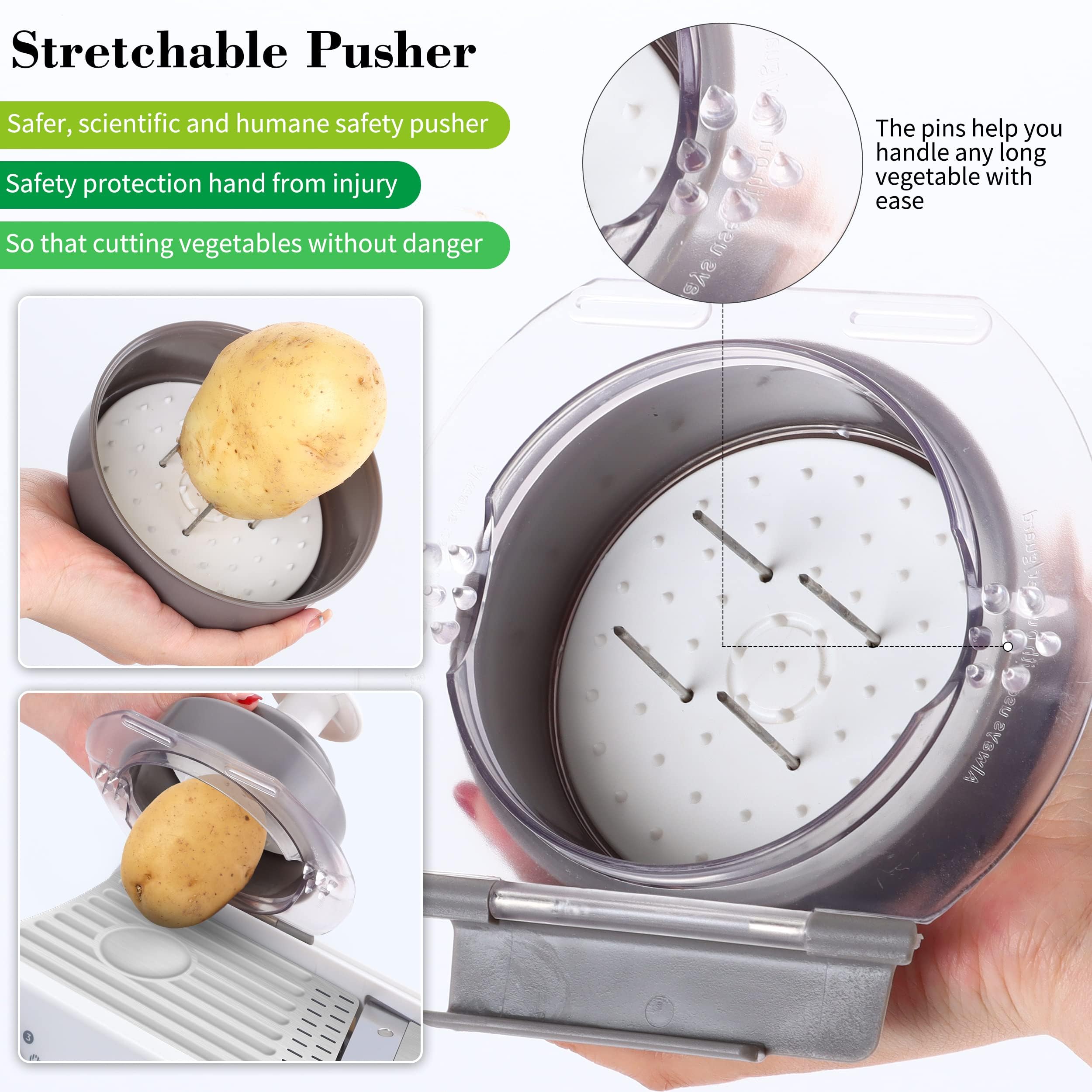 Adjustable Mandoline Slicer - Stainless Steel Vegetable & Fruit Slicer with 5 Blades | Kitchen Chopper for Potato, Onion, Carrot | Includes Waffle & French Fry Cutter | Perfect for Meal Prep, Salad Making & Healthy Cooking (White)