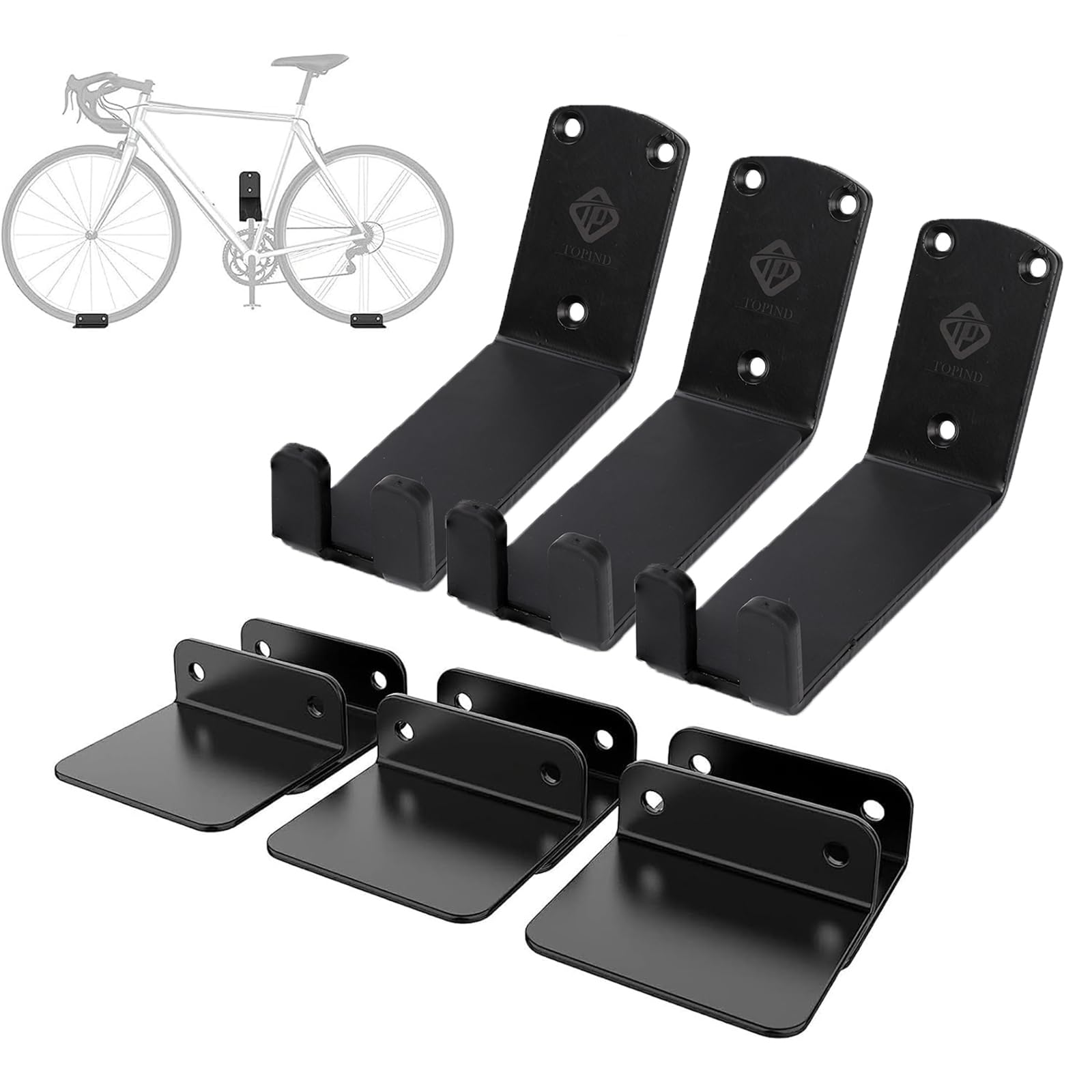 TOPIND Heavy Duty Bike Pedal Wall Mount Hanger - 3 Pack Vertical Bike Storage Hooks with Rubber Pads for Garage, Home & Outdoor Use | Secure Bicycle Rack for Wall Mounting & Space Saving Organization