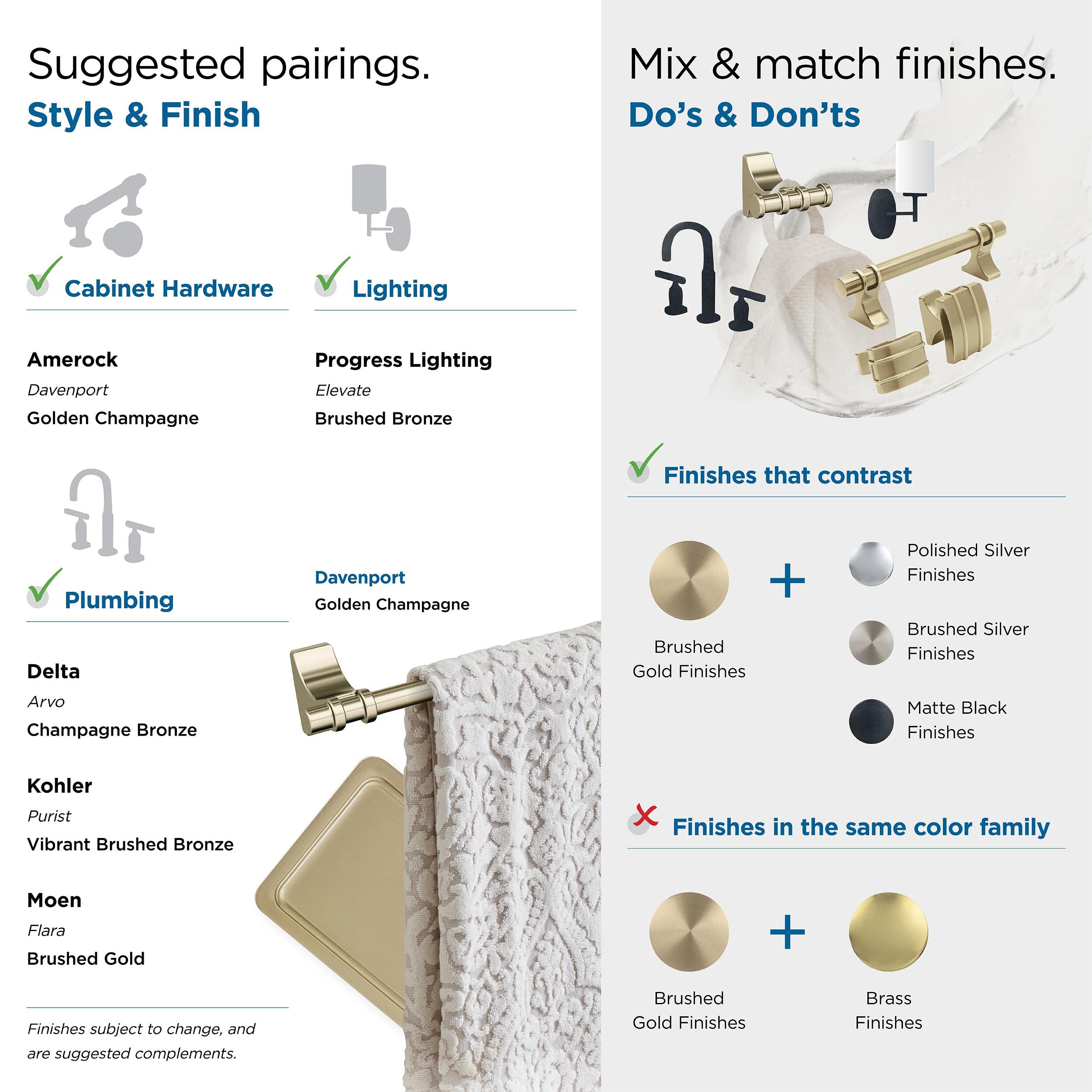 Amerock BH36050BBZ Golden Champagne Double Robe Hook - 2-15/16 Inch (75mm) Bathroom Towel Holder - Elegant Davenport Style Wall Hook for Robes & Towels - Durable Bathroom Hardware & Accessories - Perfect for Spa, Master Bath & Guest Room Organization