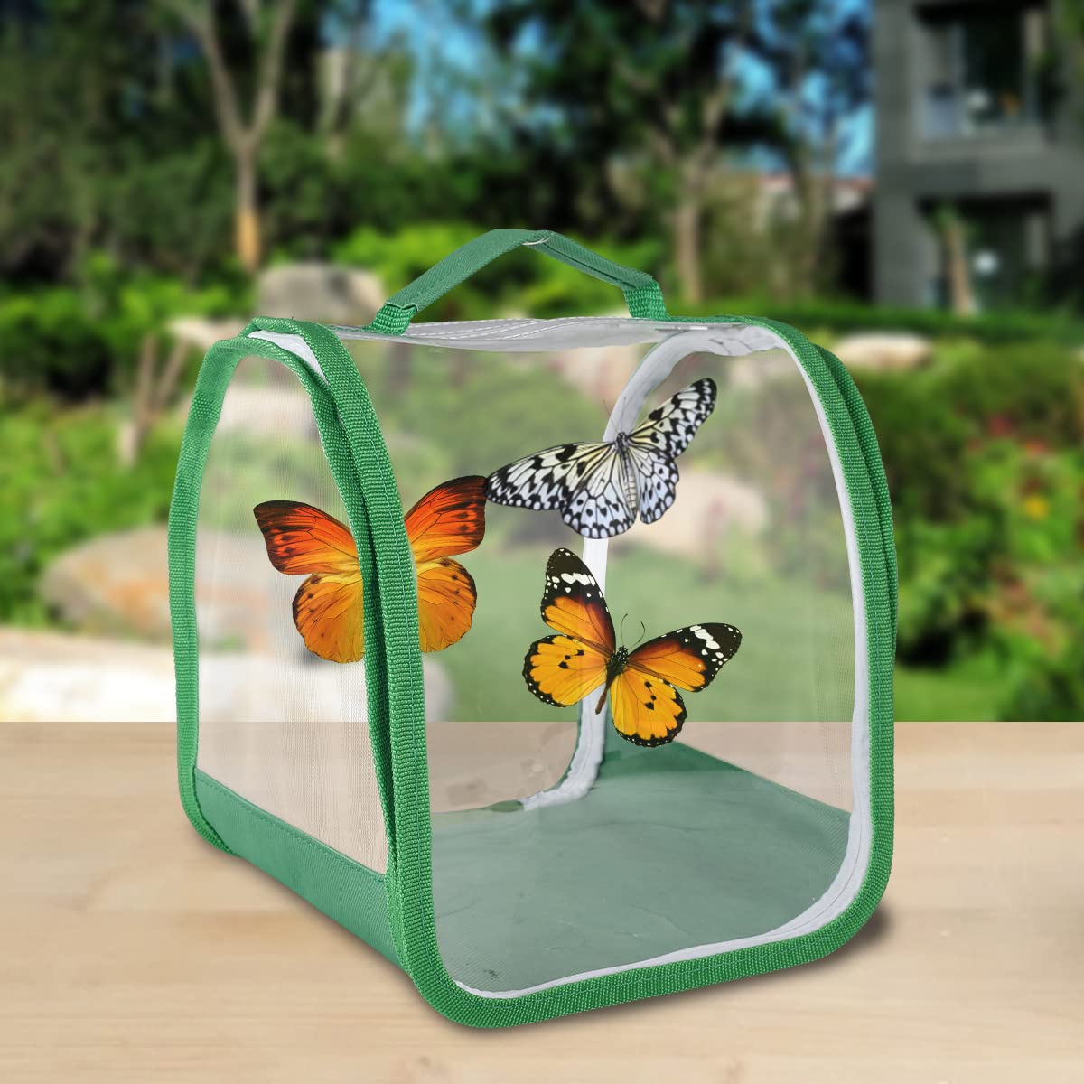 Transparent Collapsible PVC Insect & Butterfly Habitat Net with Handle & Zipper - 20x20x20cm Portable Mesh Terrarium for Caterpillars, Bugs & Outdoor Garden Use - Perfect for Nature Observation & Kids' Science Projects