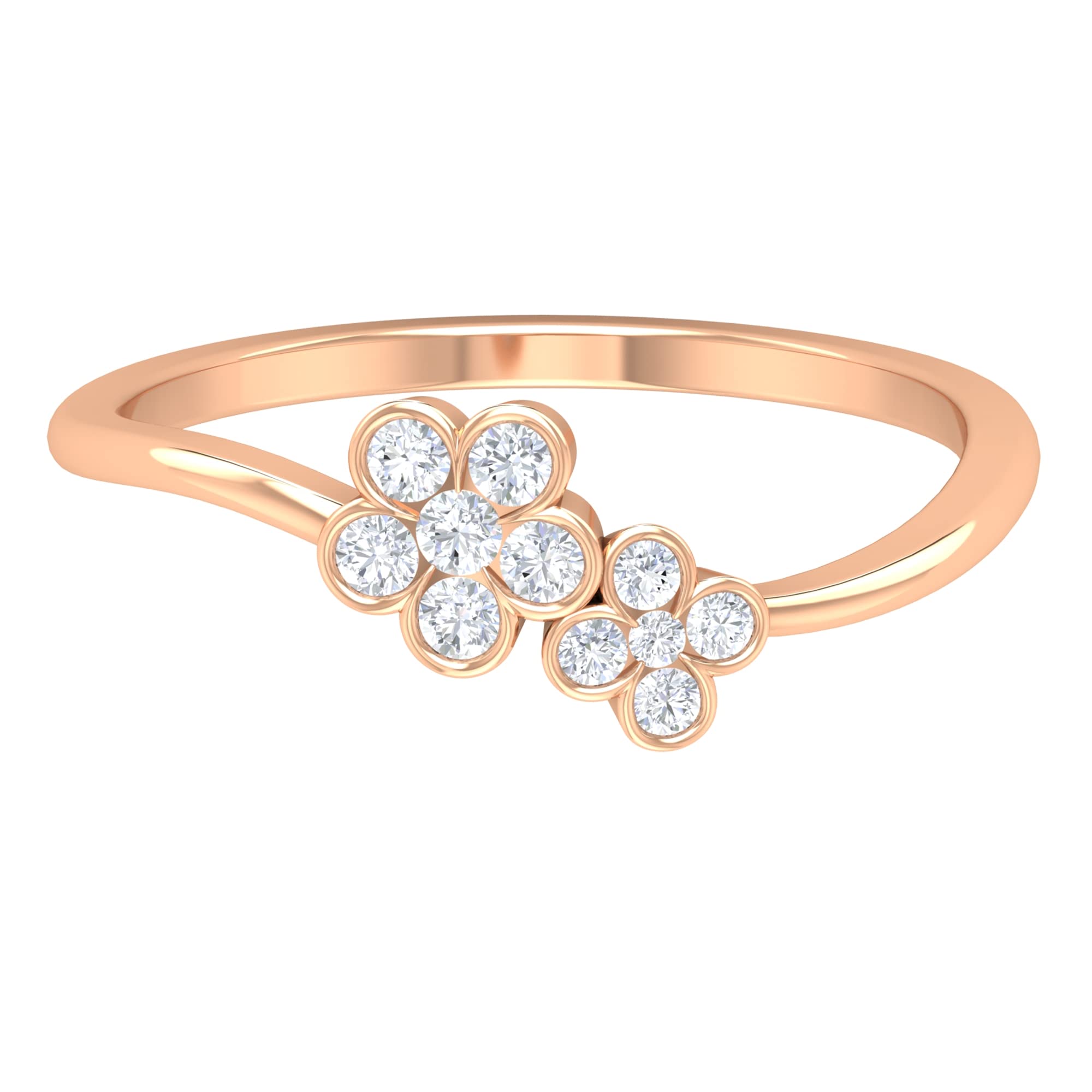 1/4 CT Diamond Promise Ring for Women - Certified April Birthstone, 14K Solid Gold Twin Flower Engagement Ring with Bezel Setting | Perfect for Anniversaries, Proposals & Special Occasions