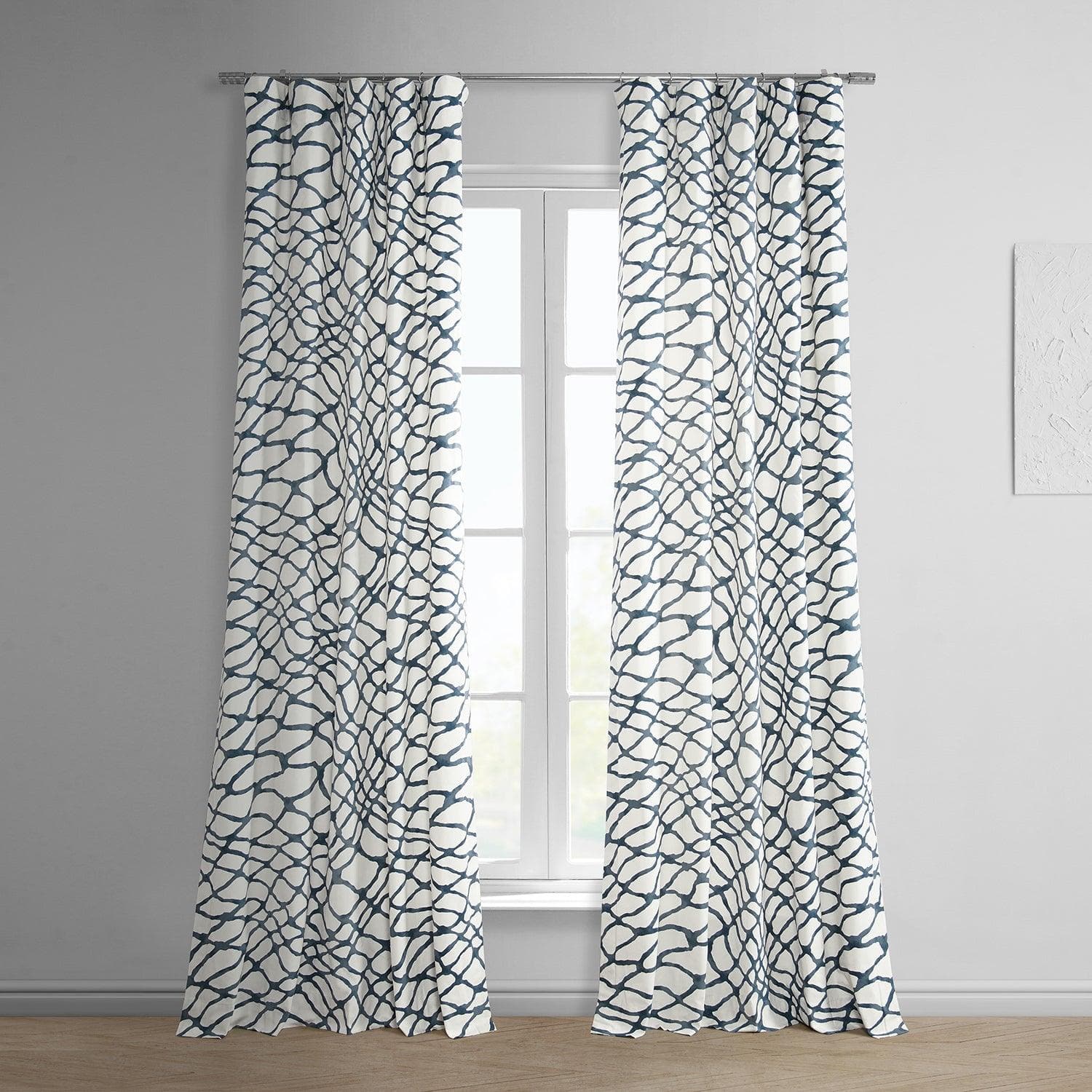 Ellis Blue Abstract Printed Cotton Blackout Curtains for Living Room & Bedroom - Light Blocking & Noise Reducing Window Drapes for Home Decor