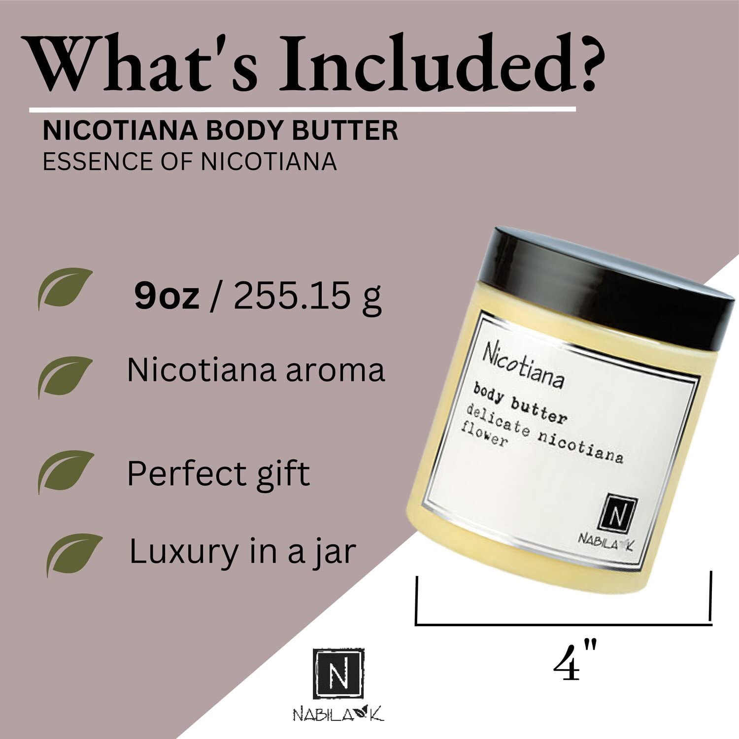 Natural Body Butter - Deep Moisturizing & Hydrating Daily Skin Care with Nicotiana - 9 oz | Perfect for Dry Skin, After Shower & Nighttime Routine