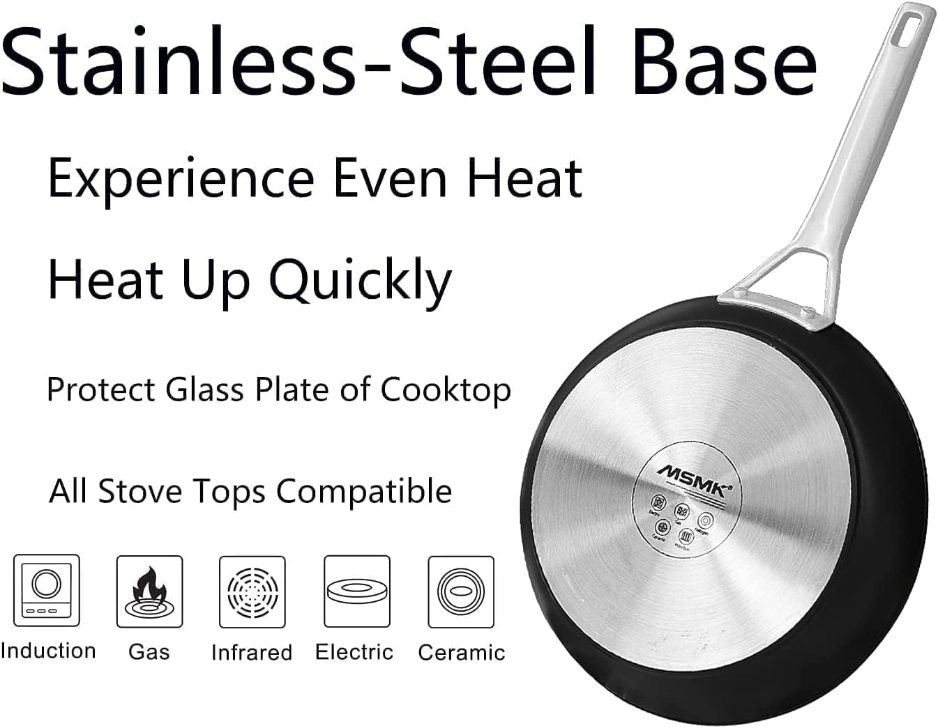 MSMK Non Stick Cookware Set 7-Piece - 8, 10, 12 Inch Frying Pans & 12 Inch Induction Wok with Tempered Glass Lids - Professional Heat Distribution, Stay-Cool Handles, Oven Safe to 700℉ - Compatible with Gas, Electric, Ceramic & Induction Cooktops - Perfect for Sautéing, Stir-Frying & Everyday Cooking