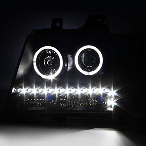 AKKON LED Halo Projector Headlights & C-Tube DRL Tail Lights for 2007-2014 Chevy Tahoe Suburban 1500 - Black Housing - Upgrade Your Night Driving & Style
