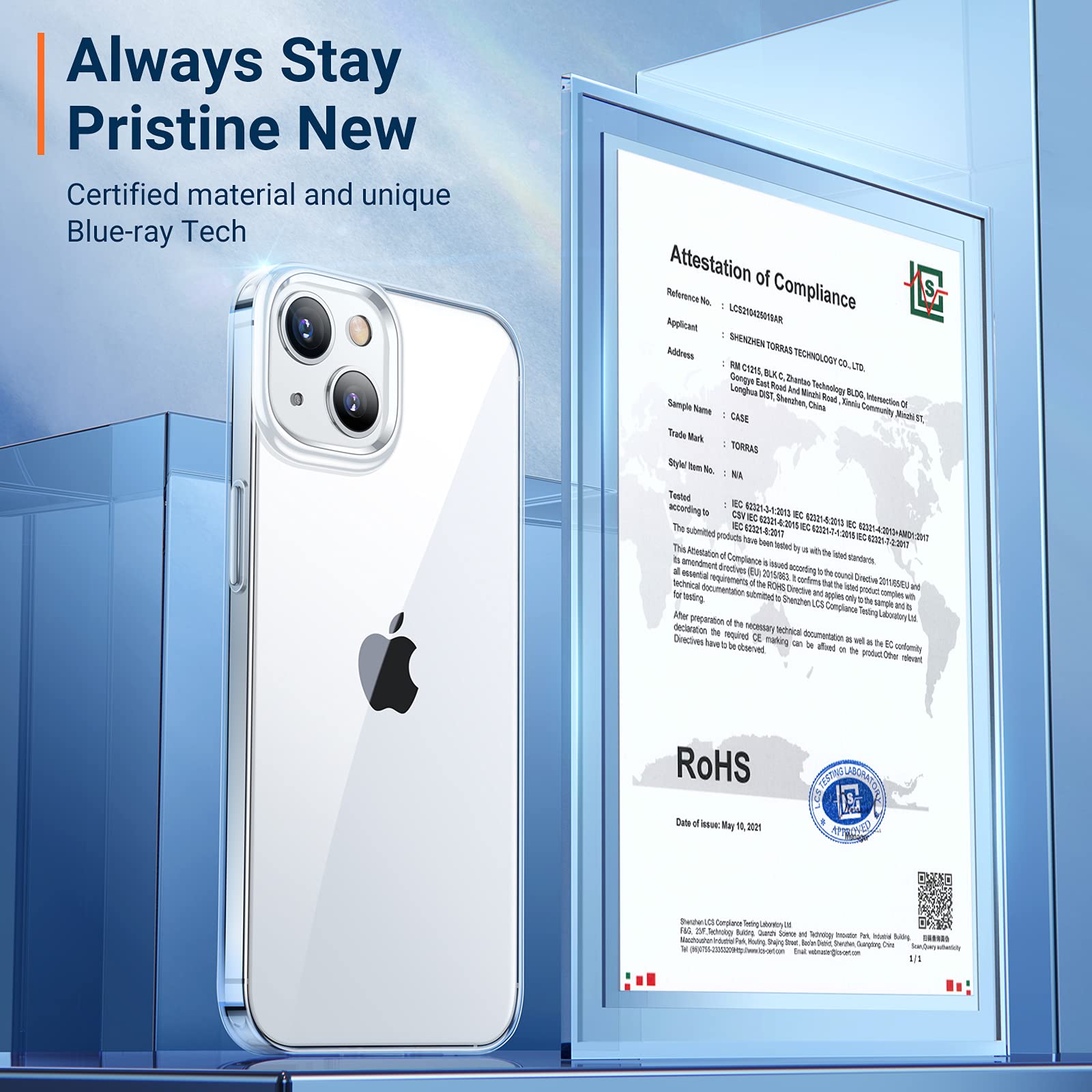 TORRAS Crystal Clear iPhone 13 Case - Military Grade Drop Protection, Anti-Yellowing, Ultra Slim & Lightweight Phone Cover for 6.1